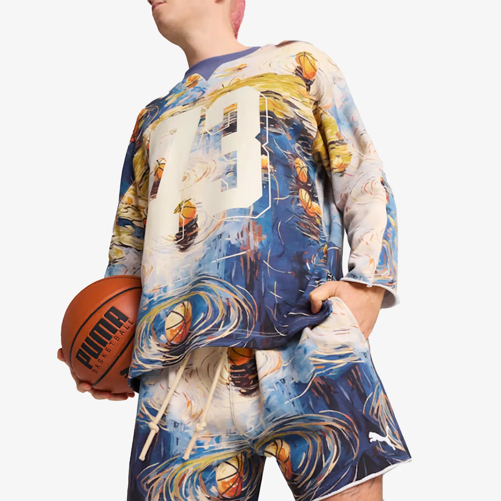 PUMA X DYLAN EXHIBIT PRINTED TERRY SHORT { VIVID BLUE