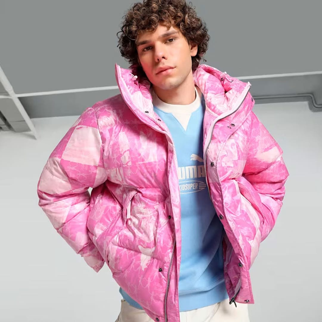 PUMA X KIDSUPER ALL OVER PRINT PUFFER { PEARL PINK
