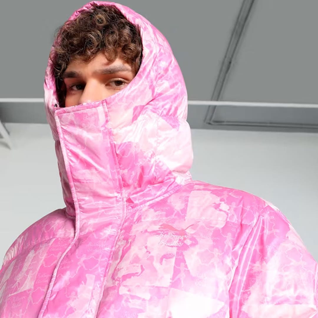 PUMA X KIDSUPER ALL OVER PRINT PUFFER { PEARL PINK