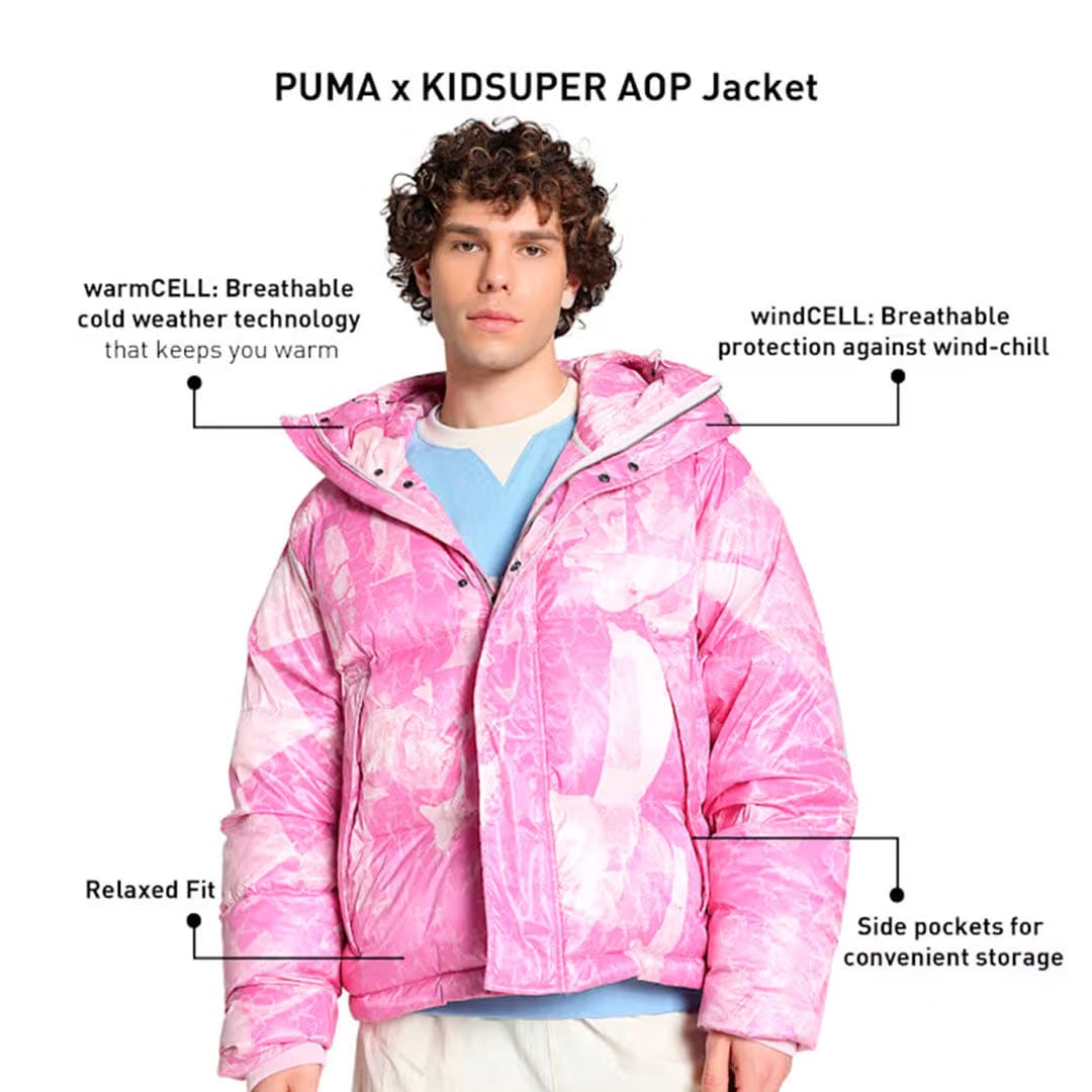 PUMA X KIDSUPER ALL OVER PRINT PUFFER { PEARL PINK