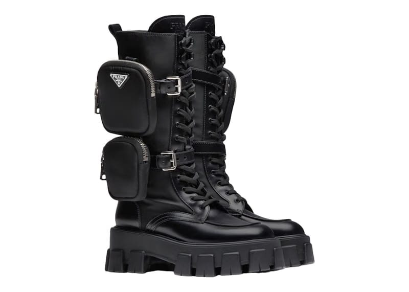 Prada Monolith 55mm Pouch Tall Boots Black Leather