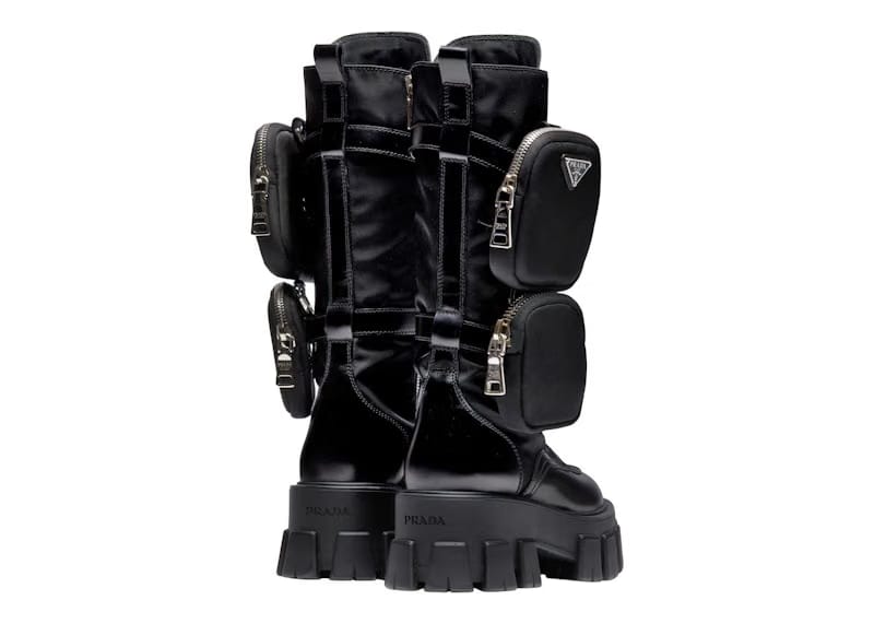 Prada Monolith 55mm Pouch Tall Boots Black Leather