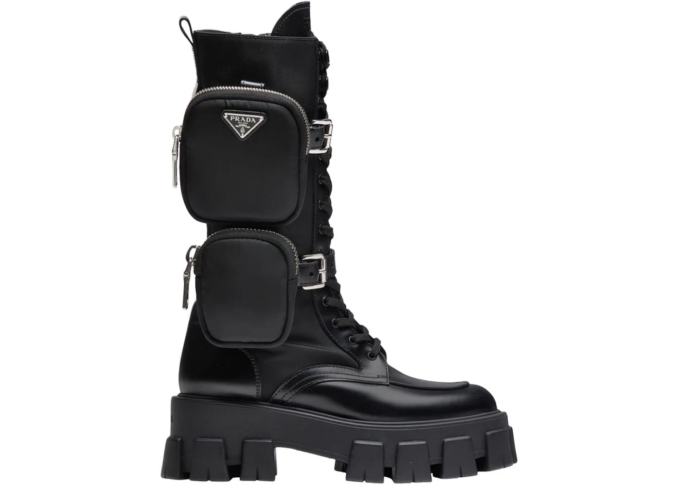Prada Monolith 55mm Pouch Tall Boots Black Leather