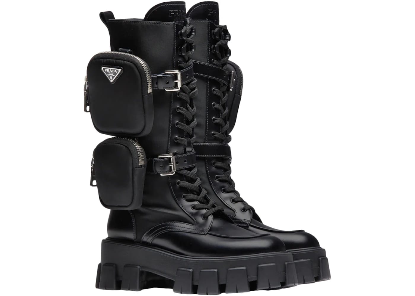 Prada Monolith 55mm Pouch Tall Boots Black Leather