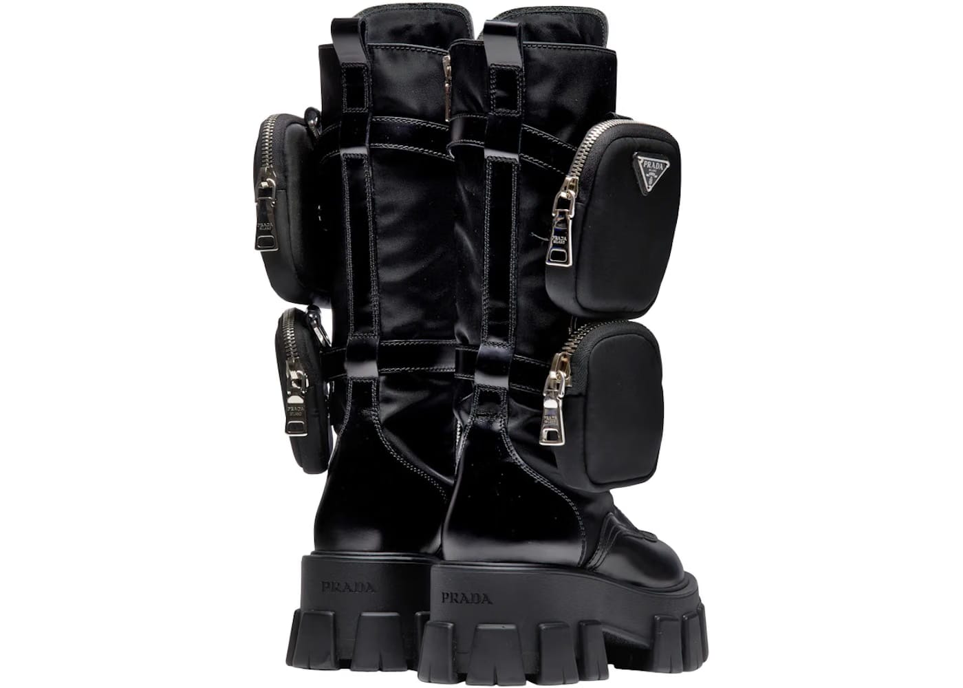 Prada Monolith 55mm Pouch Tall Boots Black Leather