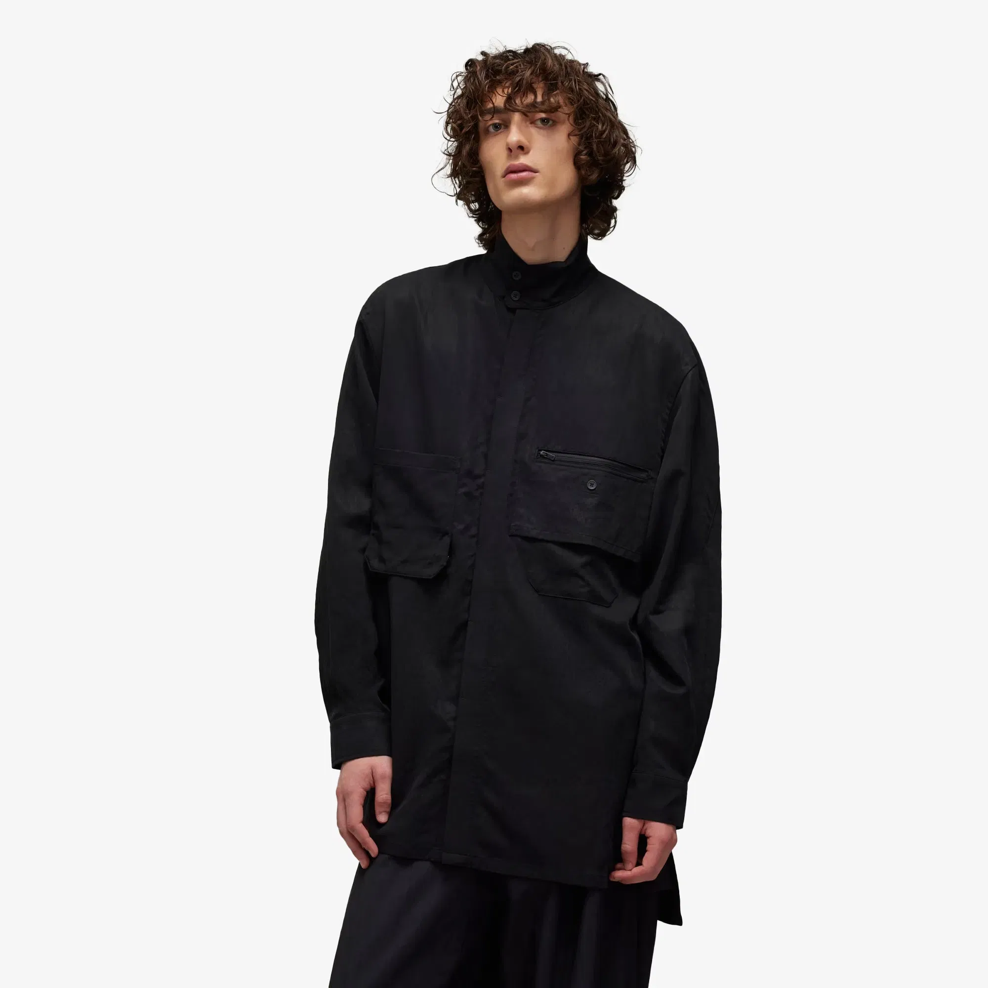 Y-3 WASHED TWILL OVERSHIRT { BLACK