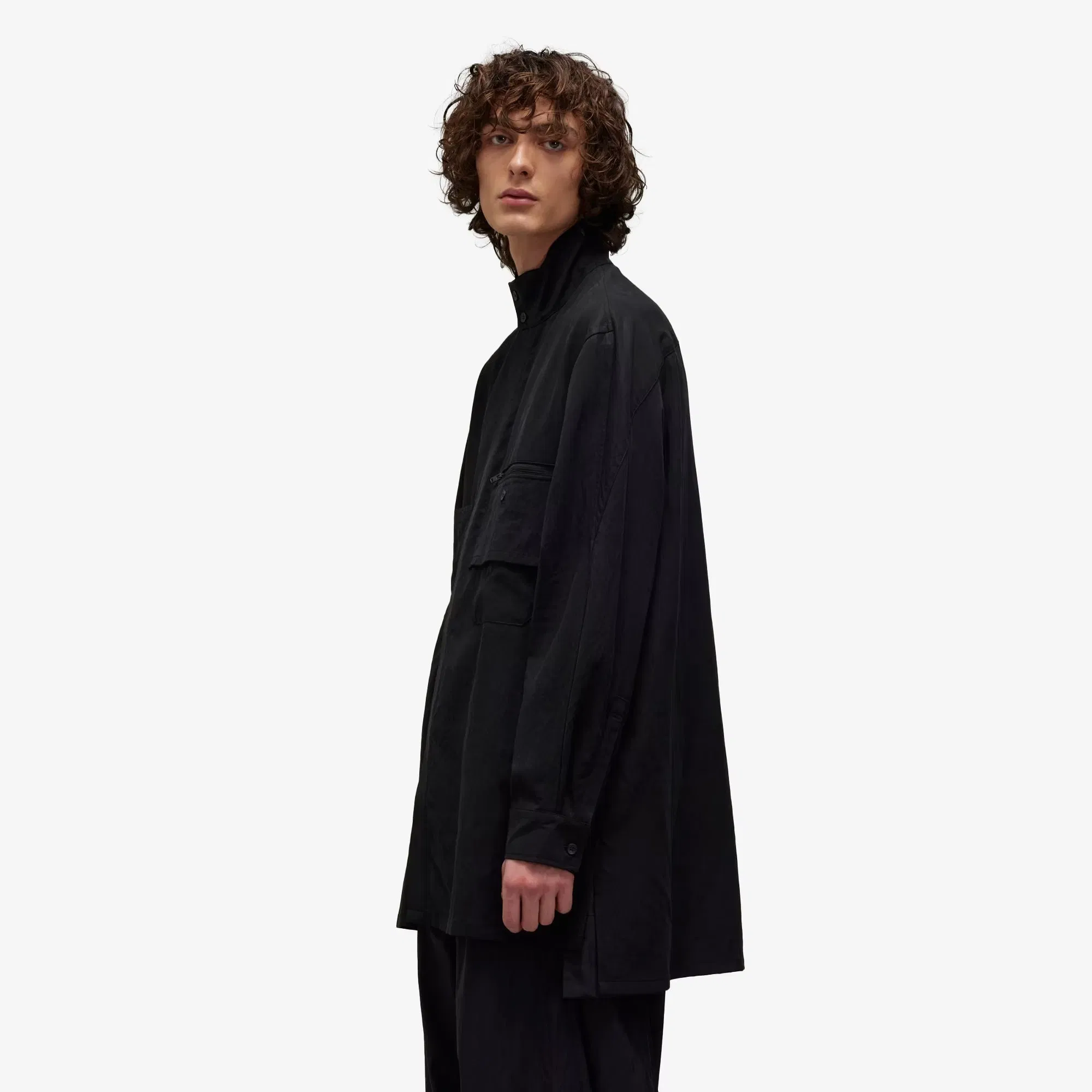Y-3 WASHED TWILL OVERSHIRT { BLACK