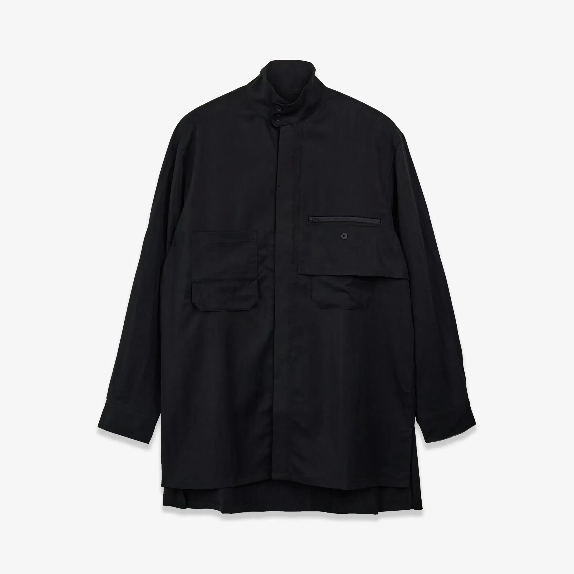 Y-3 WASHED TWILL OVERSHIRT { BLACK