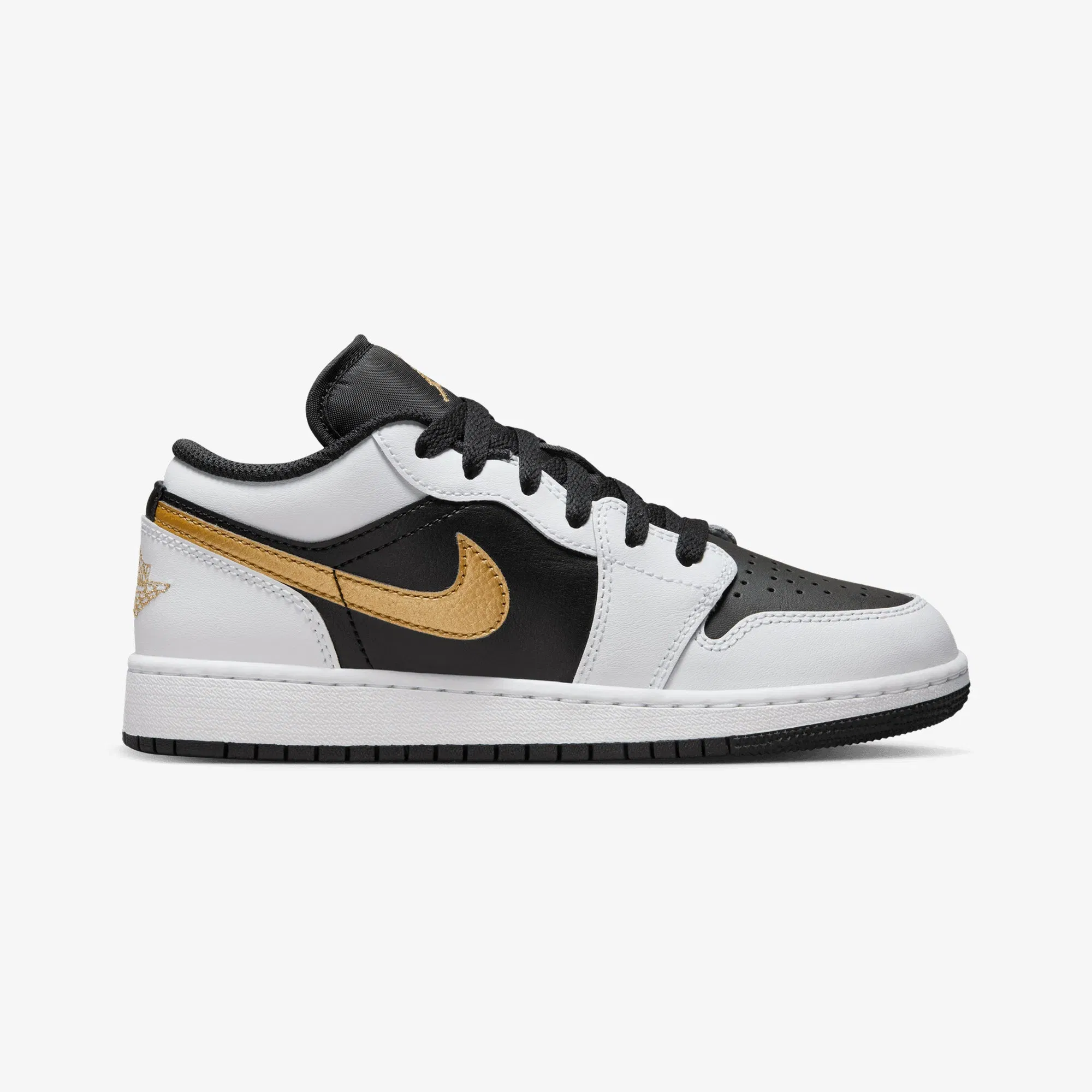 JORDAN AIR JORDAN LOW 1 (GS) { WHITE/METALLIC GOLD-BLACK