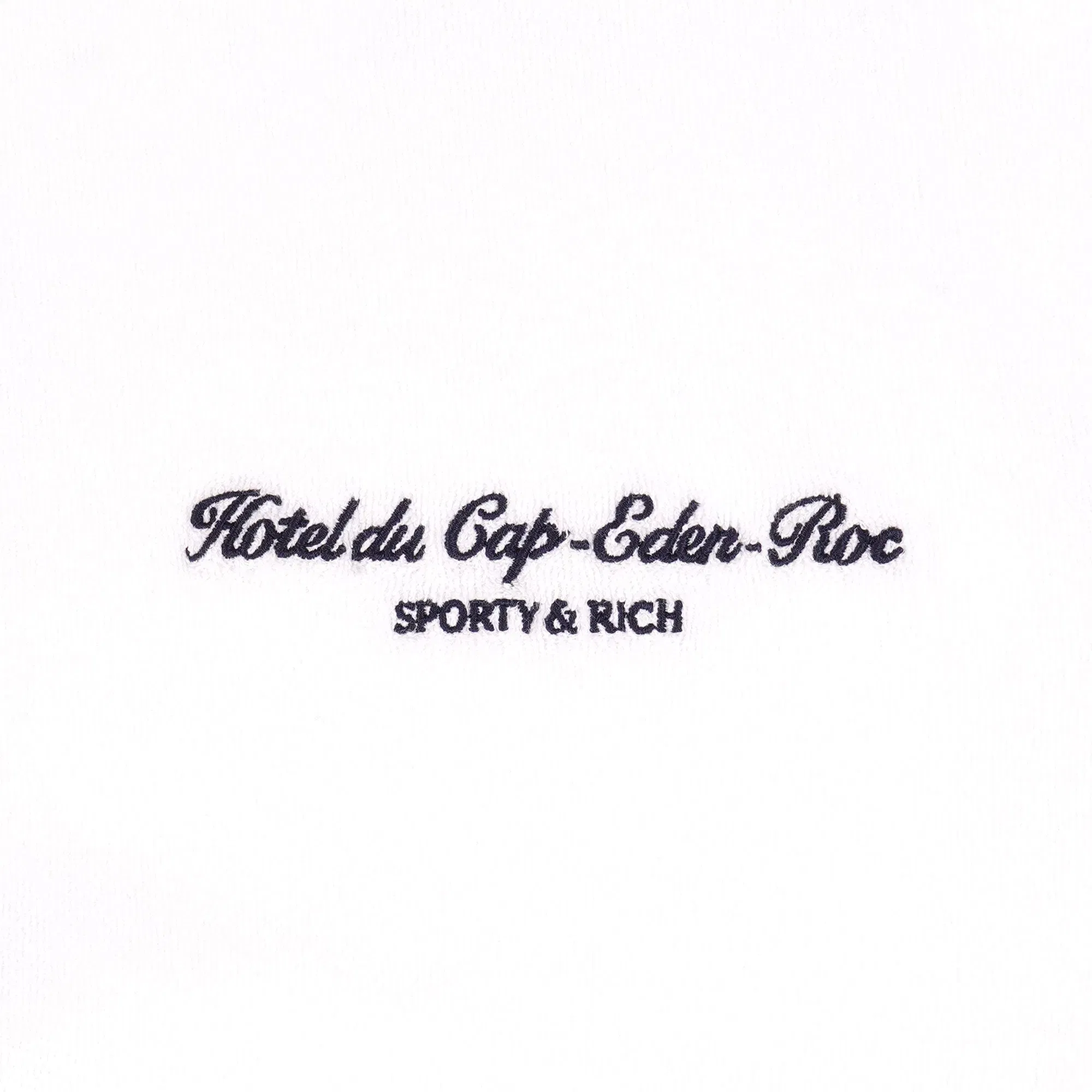 SPORTY & RICH HOTEL DU CAP CURSIVE TERRY SHOTS { WHITE/NAVY