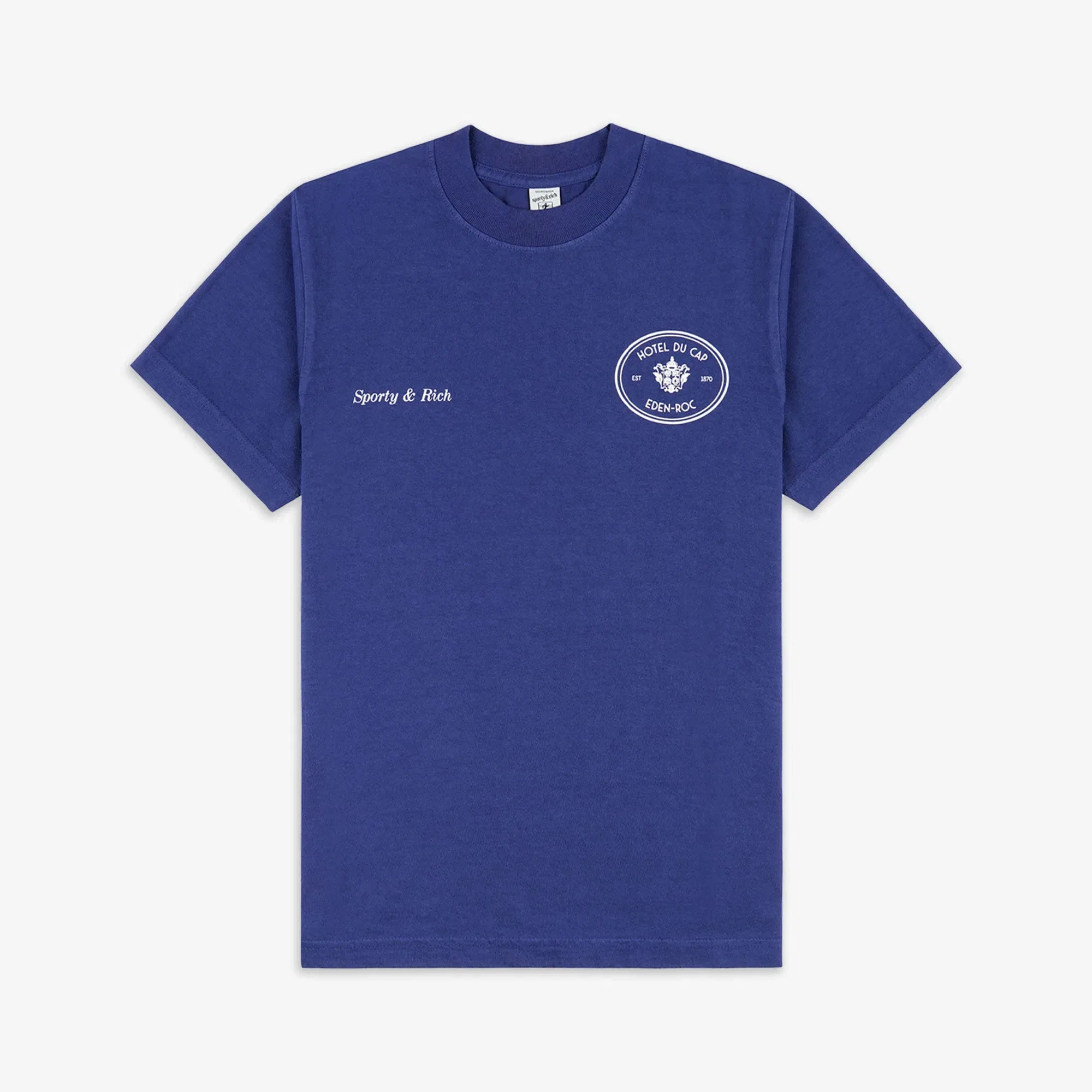 SPORTY & RICH HOTEL DU CAP T-SHIRT { INDIGO/WHITE