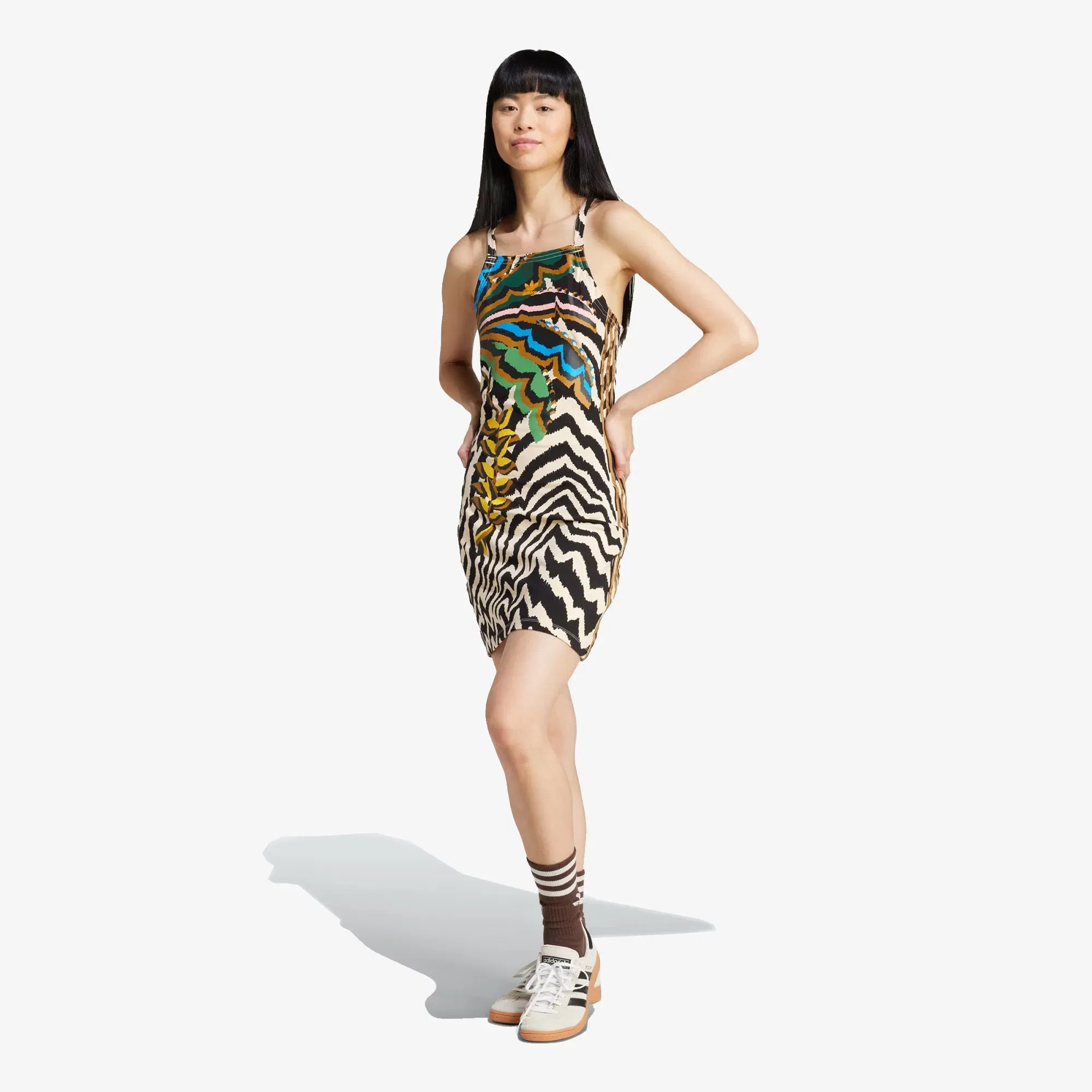 ADIDAS ORIGINALS X FARM RIO 3-STRIPES MINI DRESS { CRYSTAL SAND