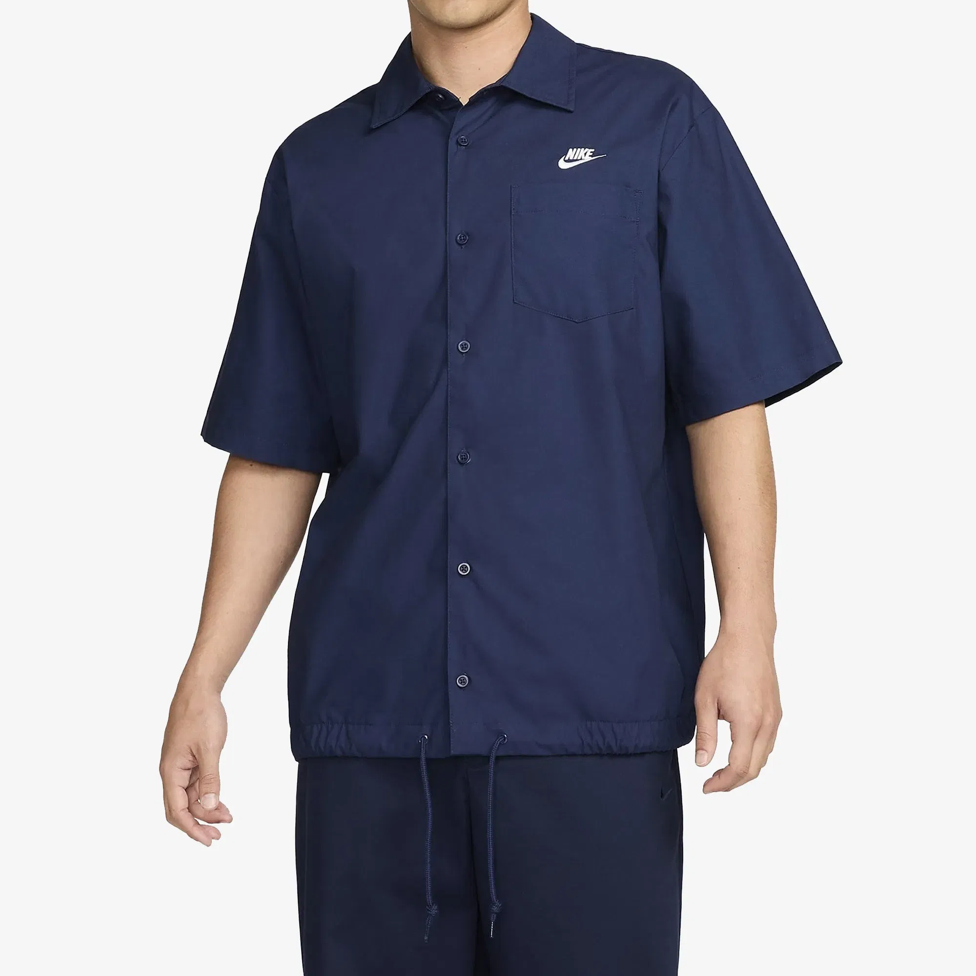 NIKE CLUB SHORT SLEEVE OXFORD BUTTON-UP SHIRT { MIDNIGHT NAVY/WHITE