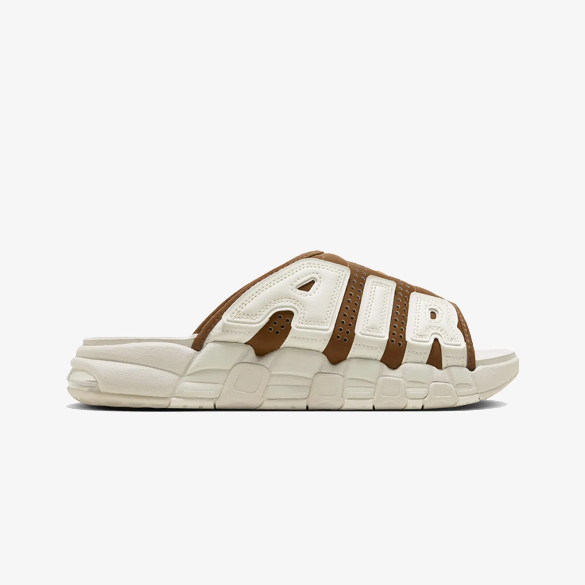 JORDAN AIR MORE UPTEMPO { LT BRITISH TAN/SAIL-LT OREWOOD BRN-CLEAR