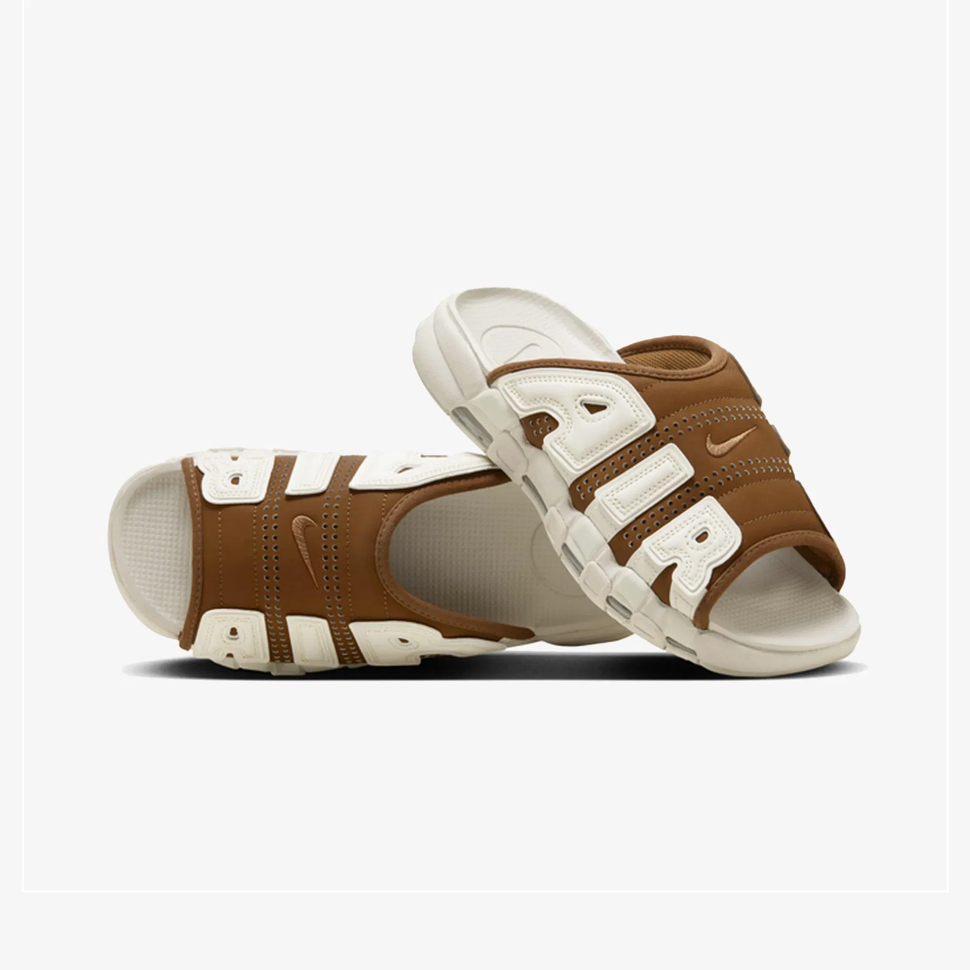 JORDAN AIR MORE UPTEMPO { LT BRITISH TAN/SAIL-LT OREWOOD BRN-CLEAR