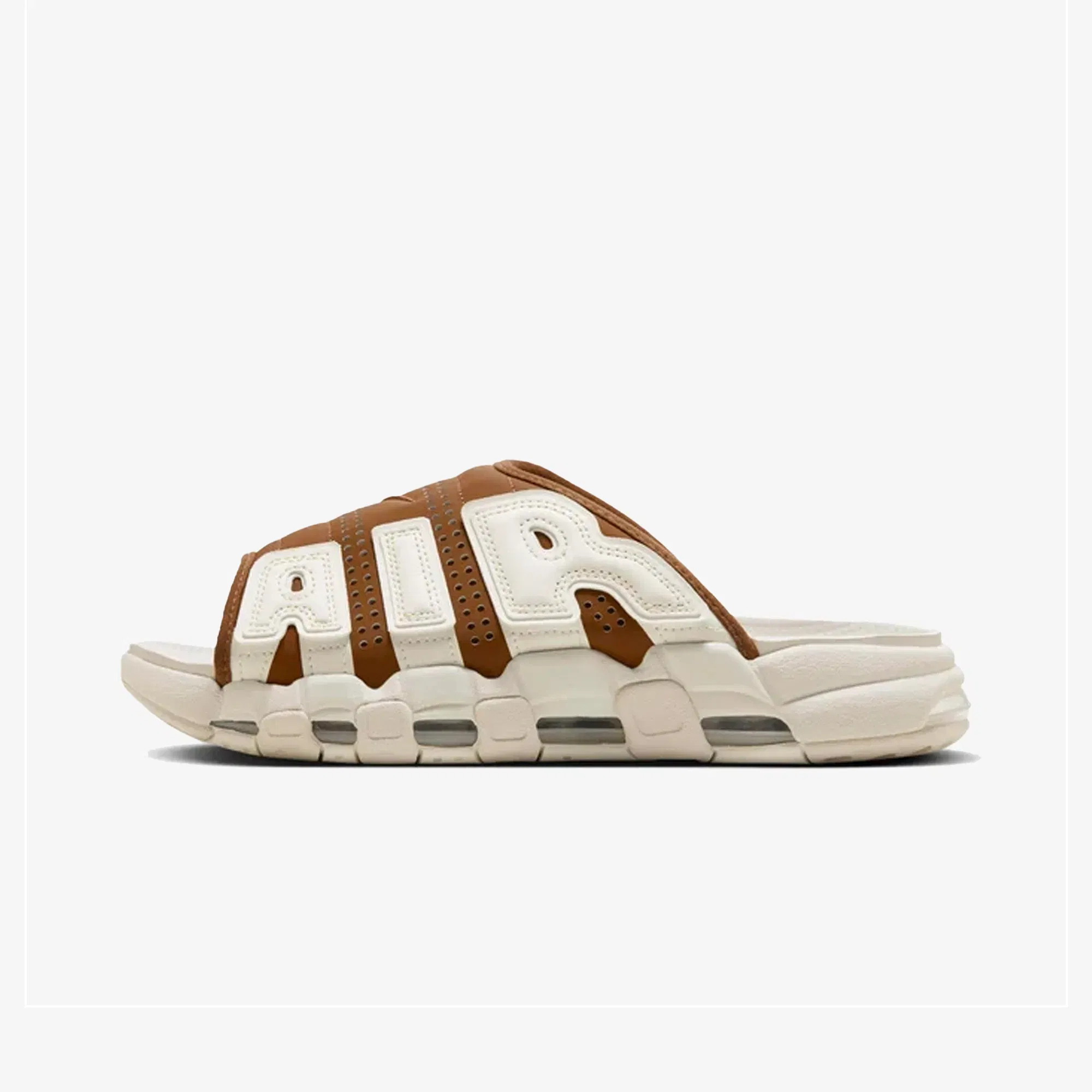 JORDAN AIR MORE UPTEMPO { LT BRITISH TAN/SAIL-LT OREWOOD BRN-CLEAR