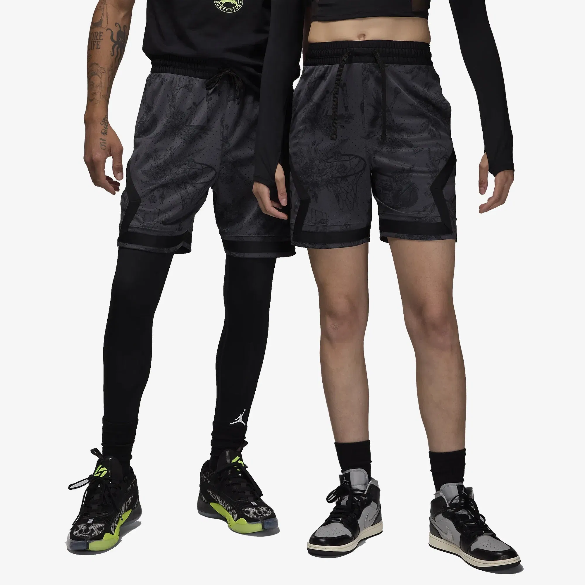 JORDAN SPORT DRI-FIT PRINTED DIAMOND SHORTS { BLACK/DARK SHADOW/BLACK