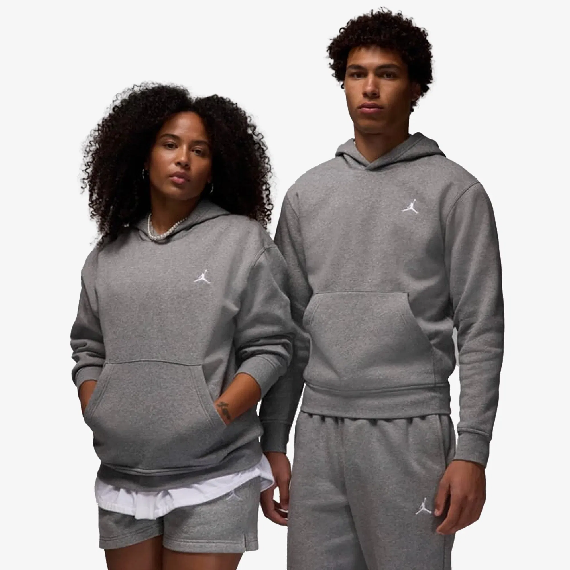 JORDAN BROOKLYN FLEECE PULLOVER HOODIE { CARBON HEATHER/WHITE