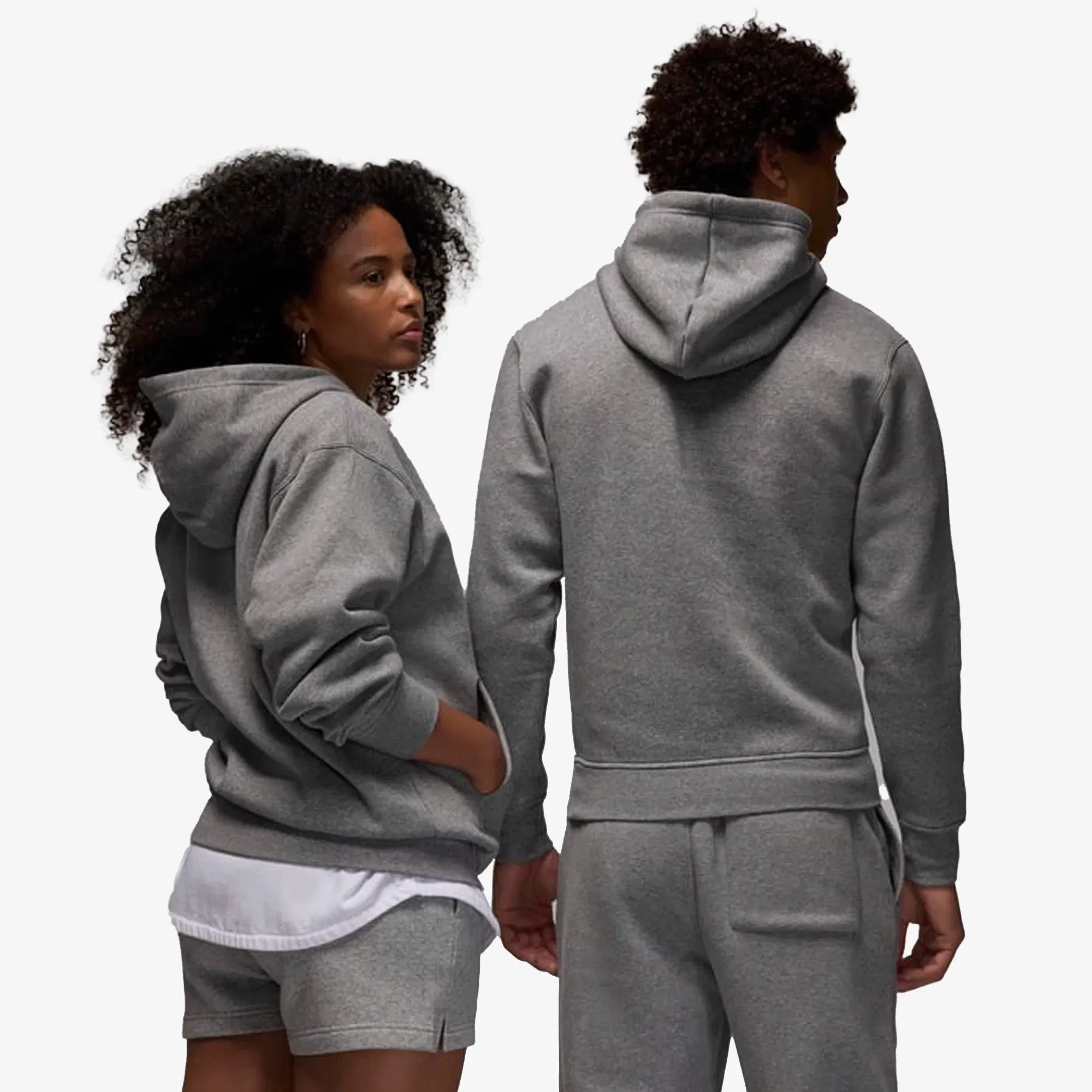 JORDAN BROOKLYN FLEECE PULLOVER HOODIE { CARBON HEATHER/WHITE