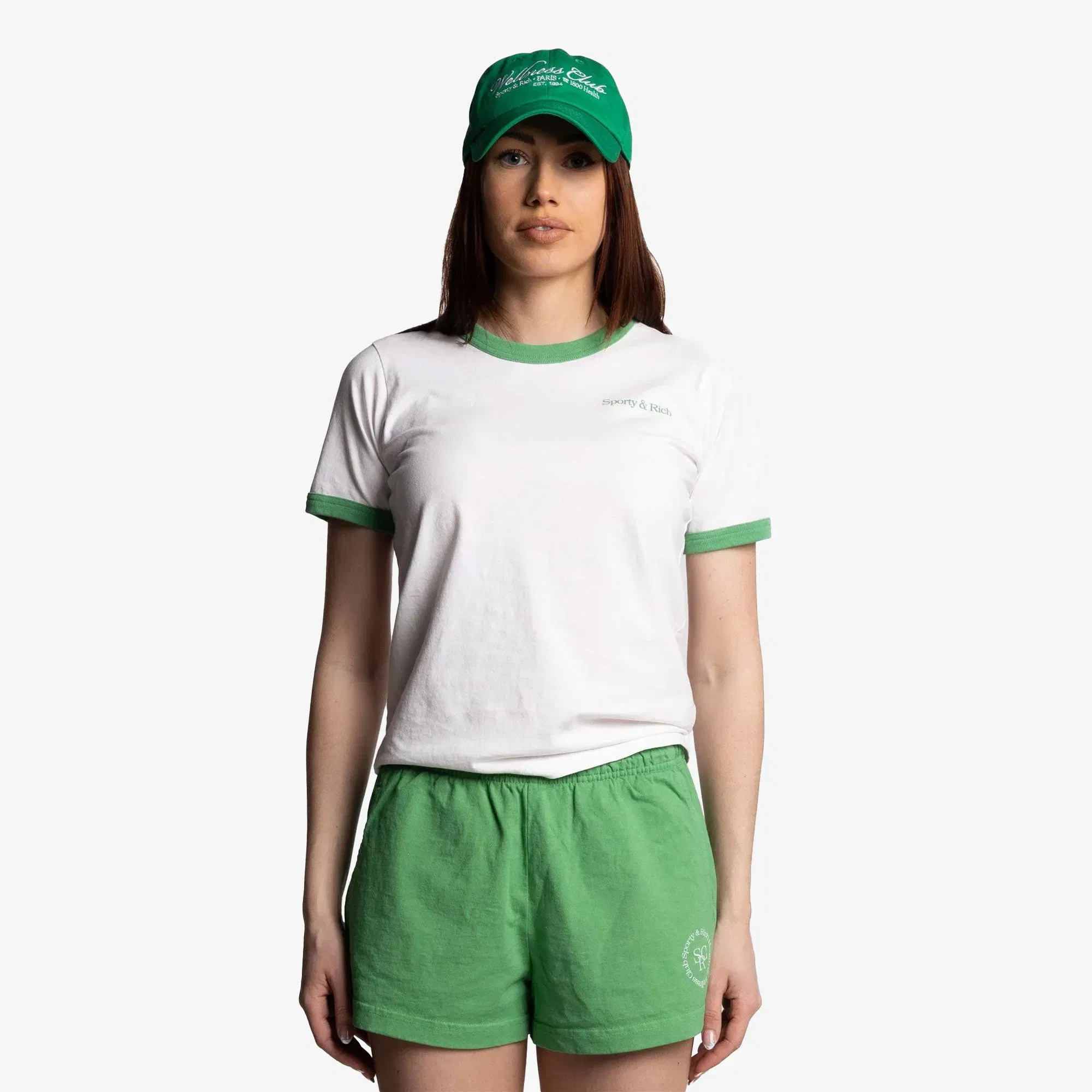 SPORTY & RICH 1800 HEALTH EMBROIDERED HAT { VERDE/WHITE