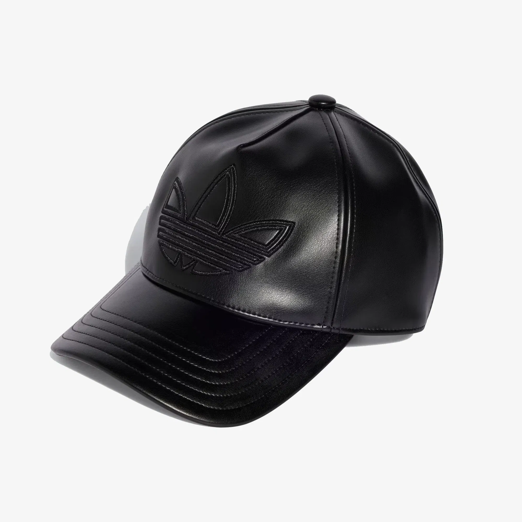ADIDAS ORIGINALS POLYURETHANE TREFOIL OUTLINE BASEBALL CAP { BLACK