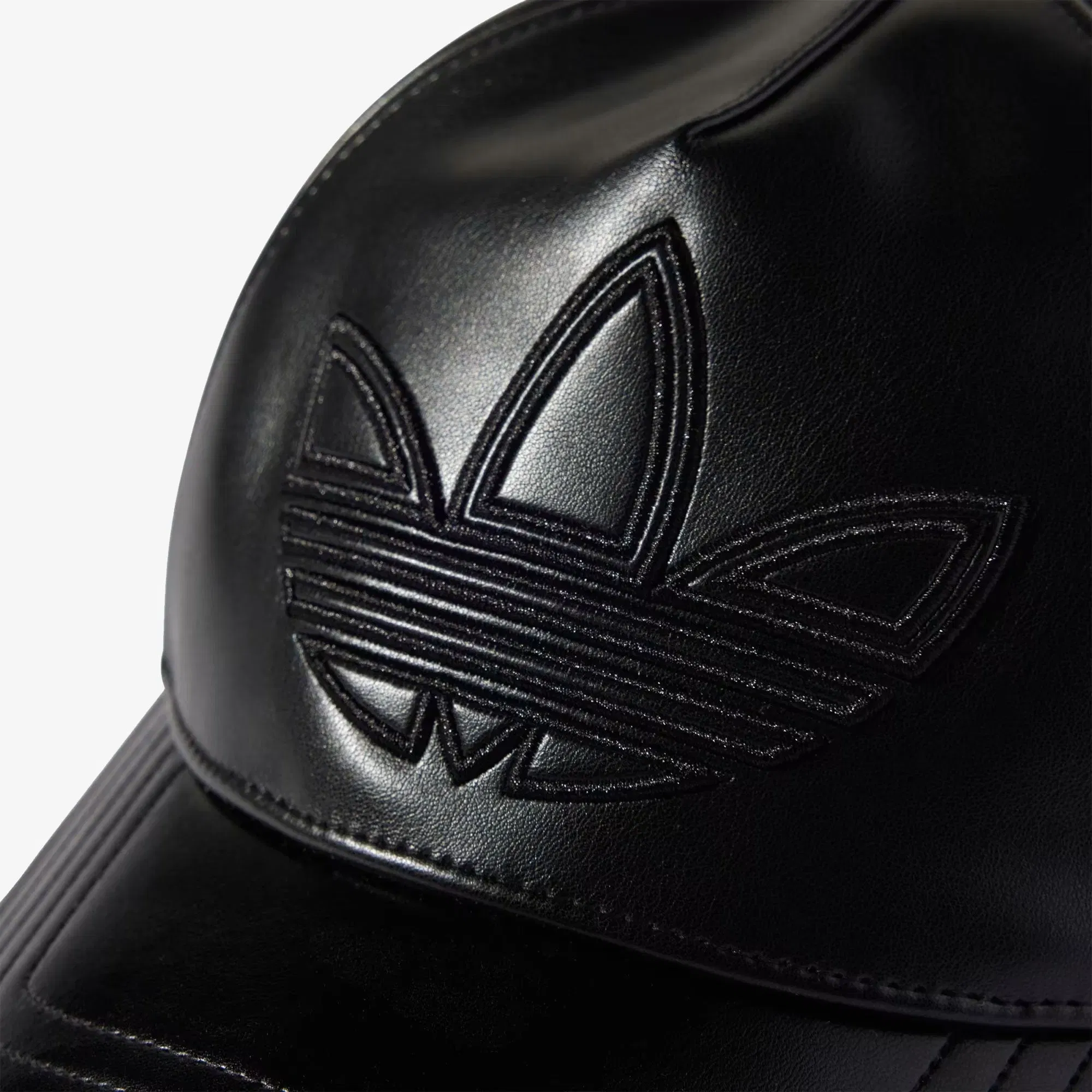 ADIDAS ORIGINALS POLYURETHANE TREFOIL OUTLINE BASEBALL CAP { BLACK
