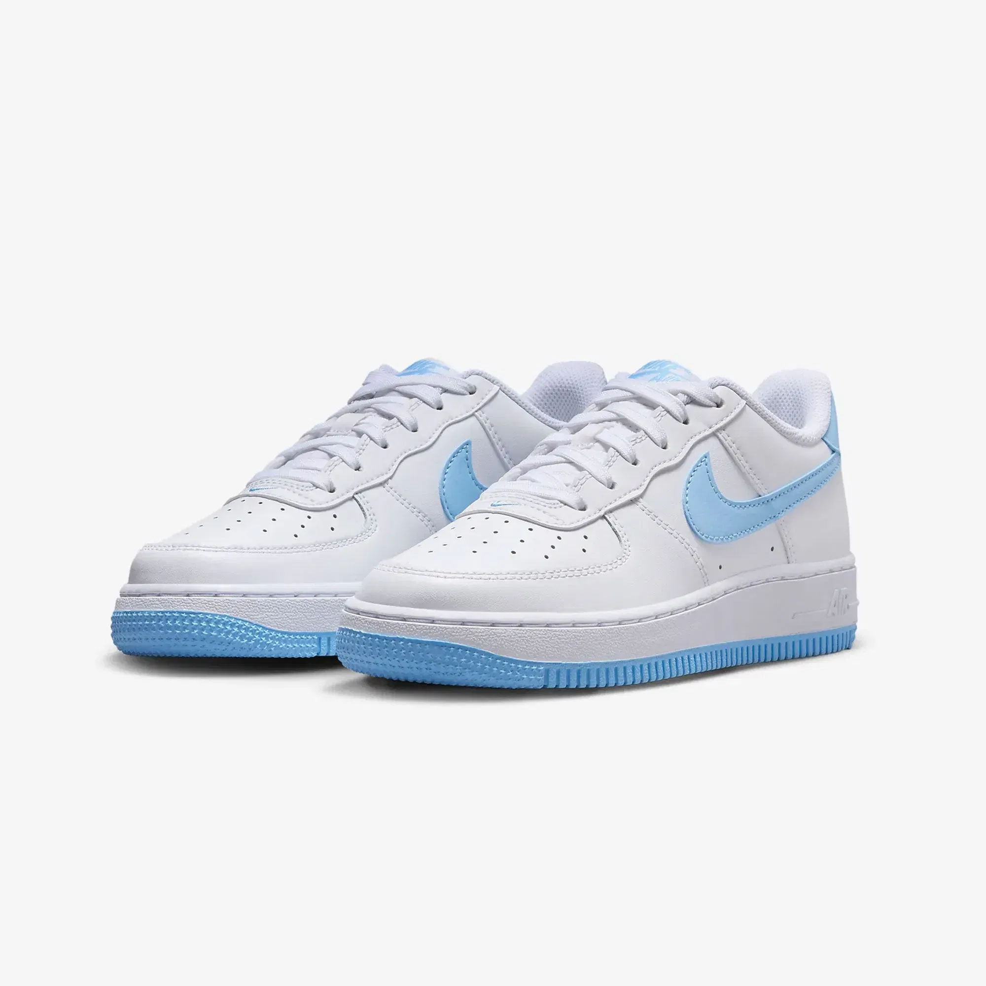 Nike AIR FORCE 1 (GS) { WHITE/AQUARIUS BLUE-WHITE
