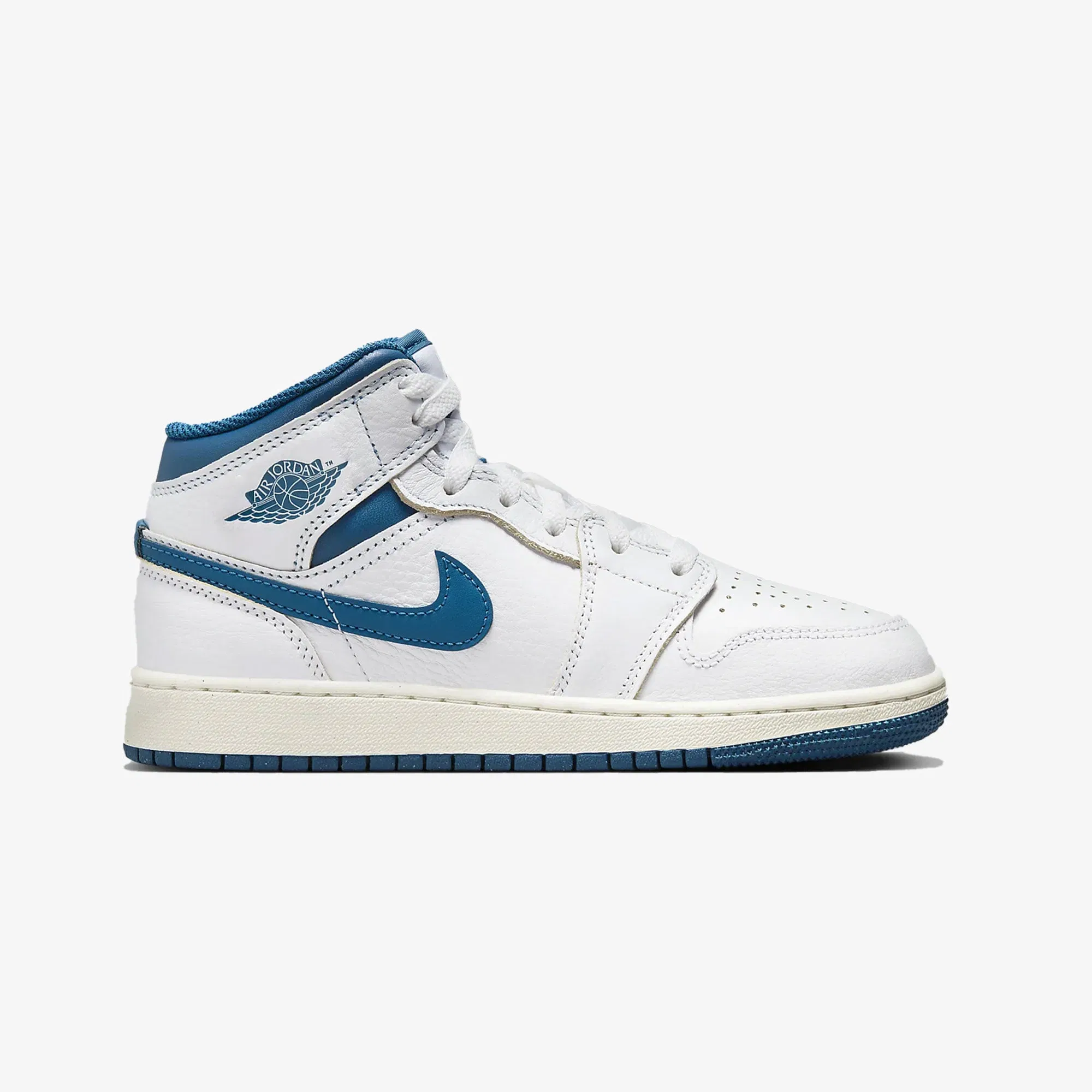 Jordan AIR JORDAN 1 MID SE (GS) { WHITE/INDUSTRIAL BLUE-SAIL