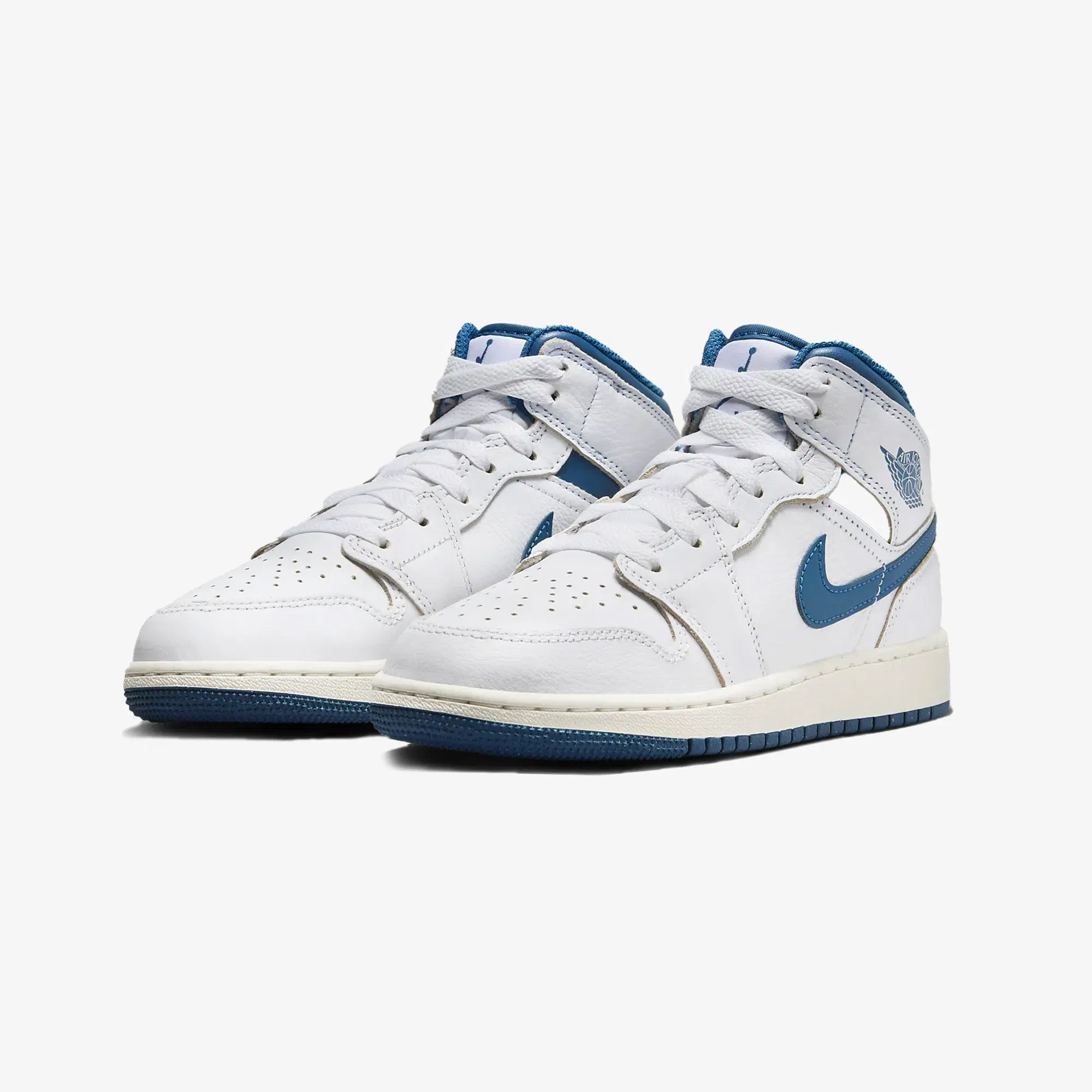 Jordan AIR JORDAN 1 MID SE (GS) { WHITE/INDUSTRIAL BLUE-SAIL