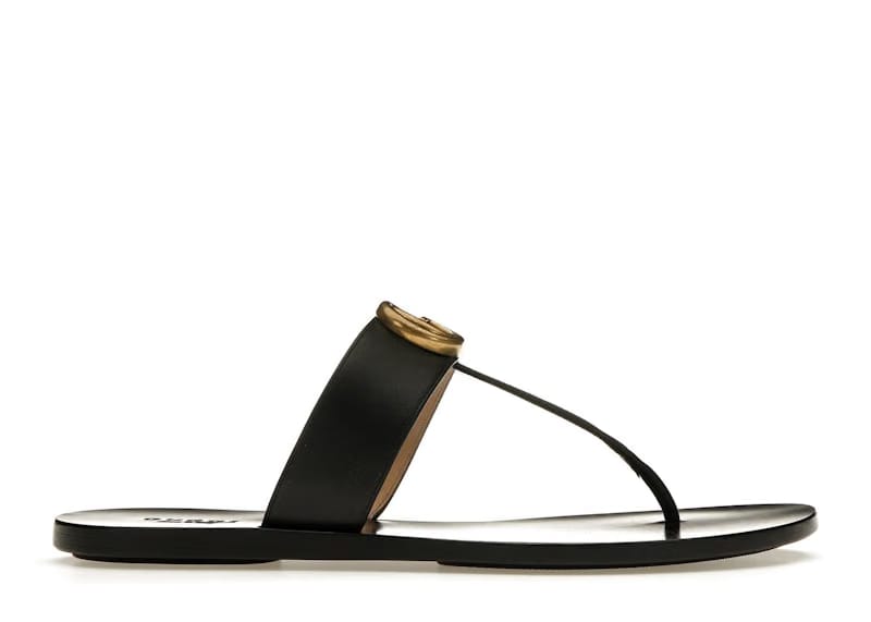 Gucci Double G Thong Sandal Black Leather