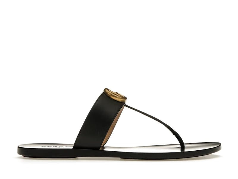 Gucci Double G Thong Sandal Black Leather