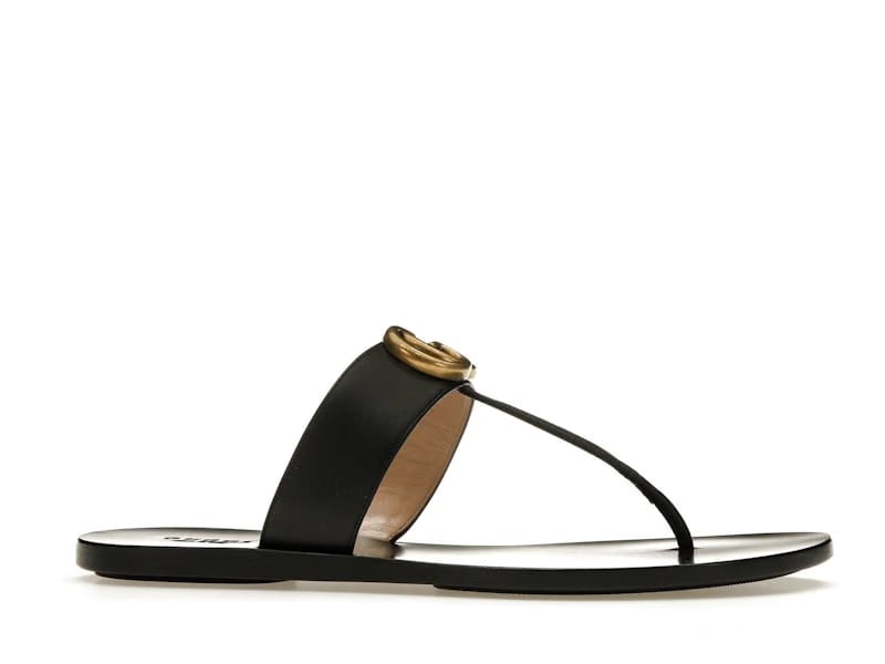 Gucci Double G Thong Sandal Black Leather