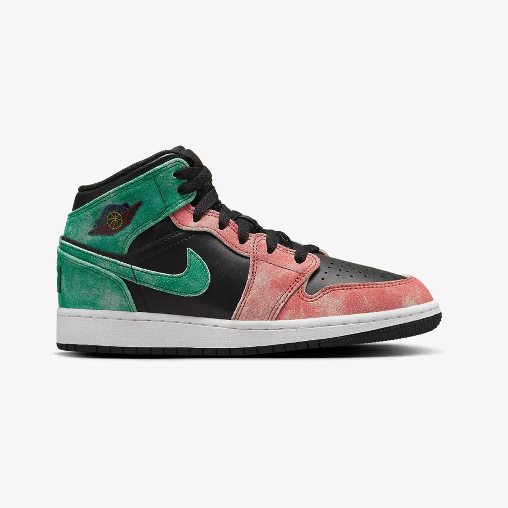 Jordan AIR JORDAN 1 MID SE (GS) { BLACK/PINE GREEN-DUNE RED-PINE GREEN