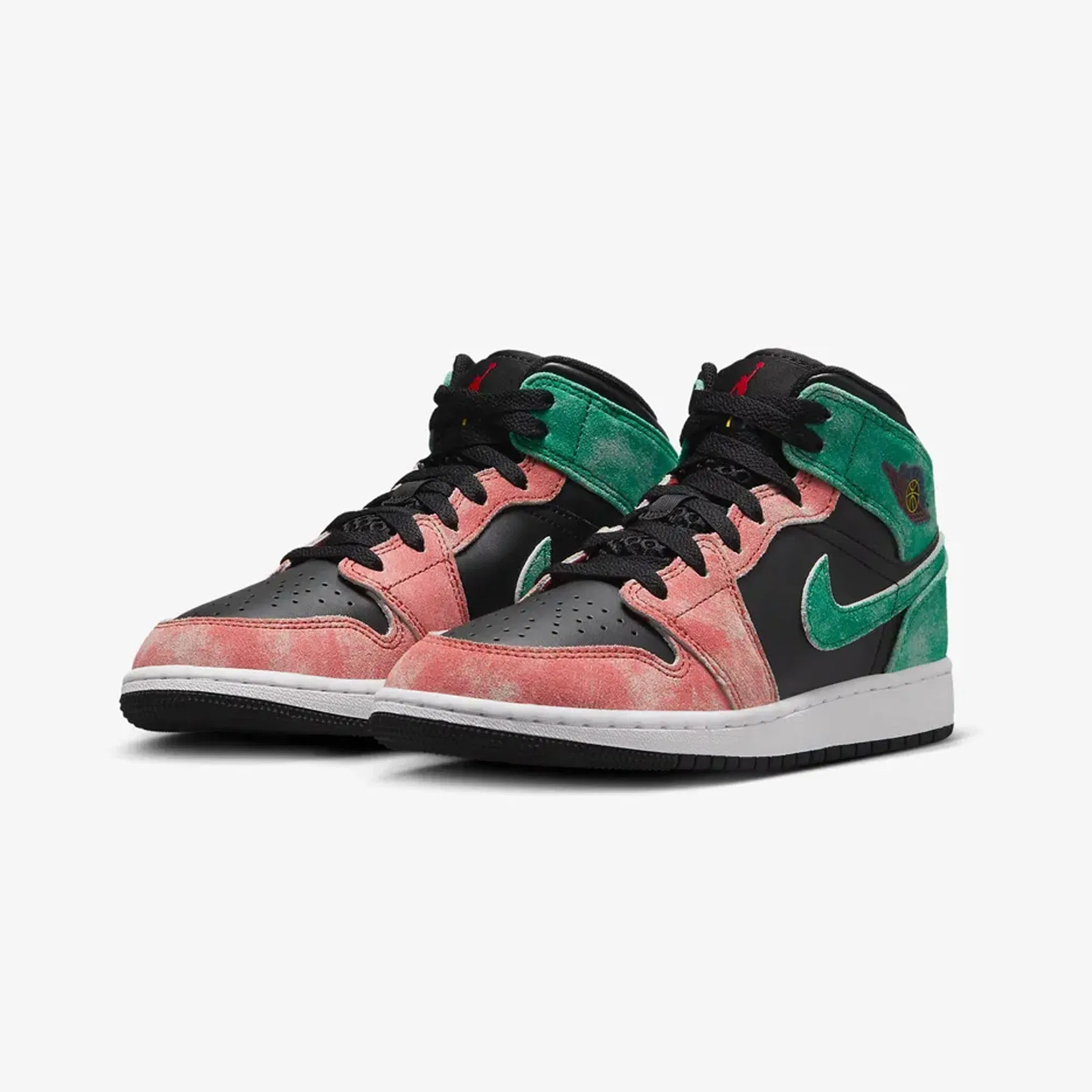 Jordan AIR JORDAN 1 MID SE (GS) { BLACK/PINE GREEN-DUNE RED-PINE GREEN