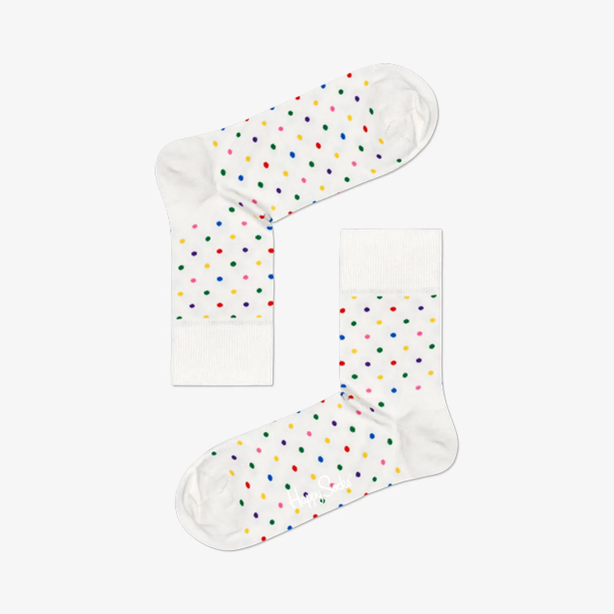 Happy Socks DOT HALF CREW SOCK { WHITE