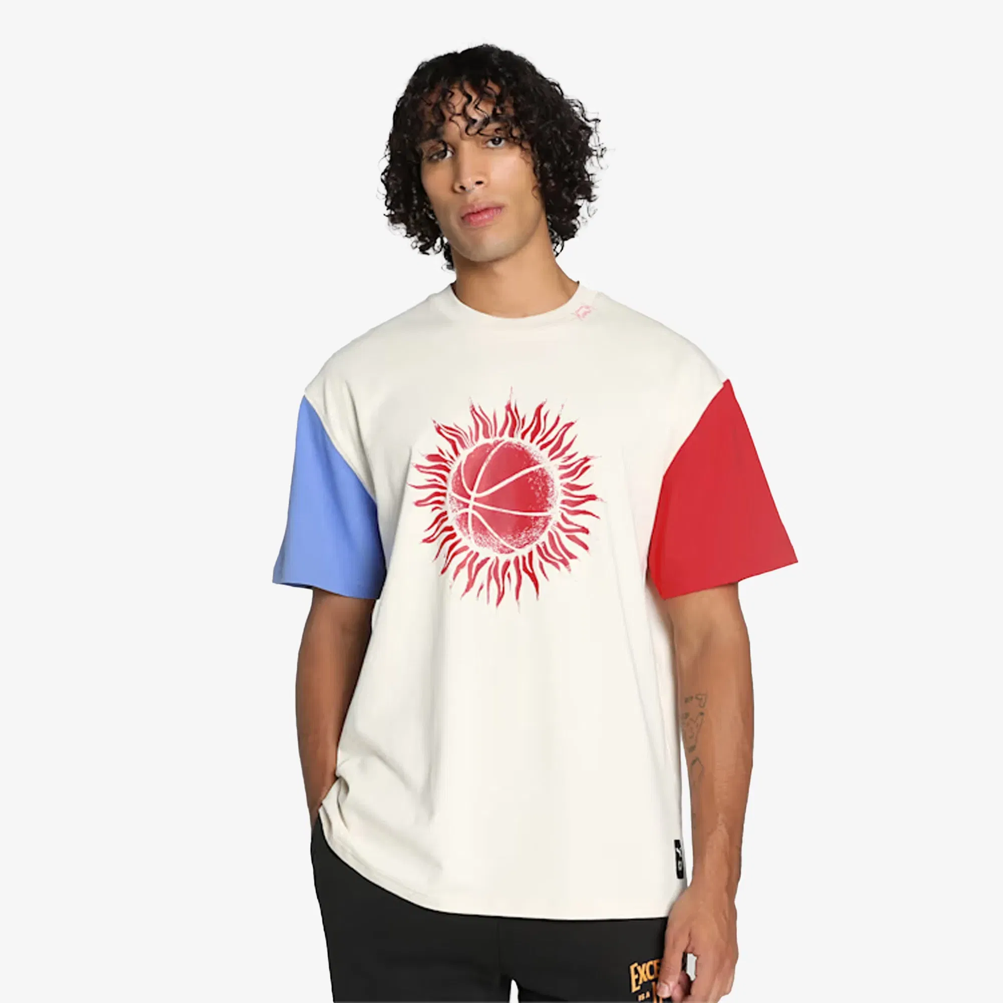 Puma SUN BALL BASKETBALL T-SHIRT { ALPINE SNOW/RED/BLUE