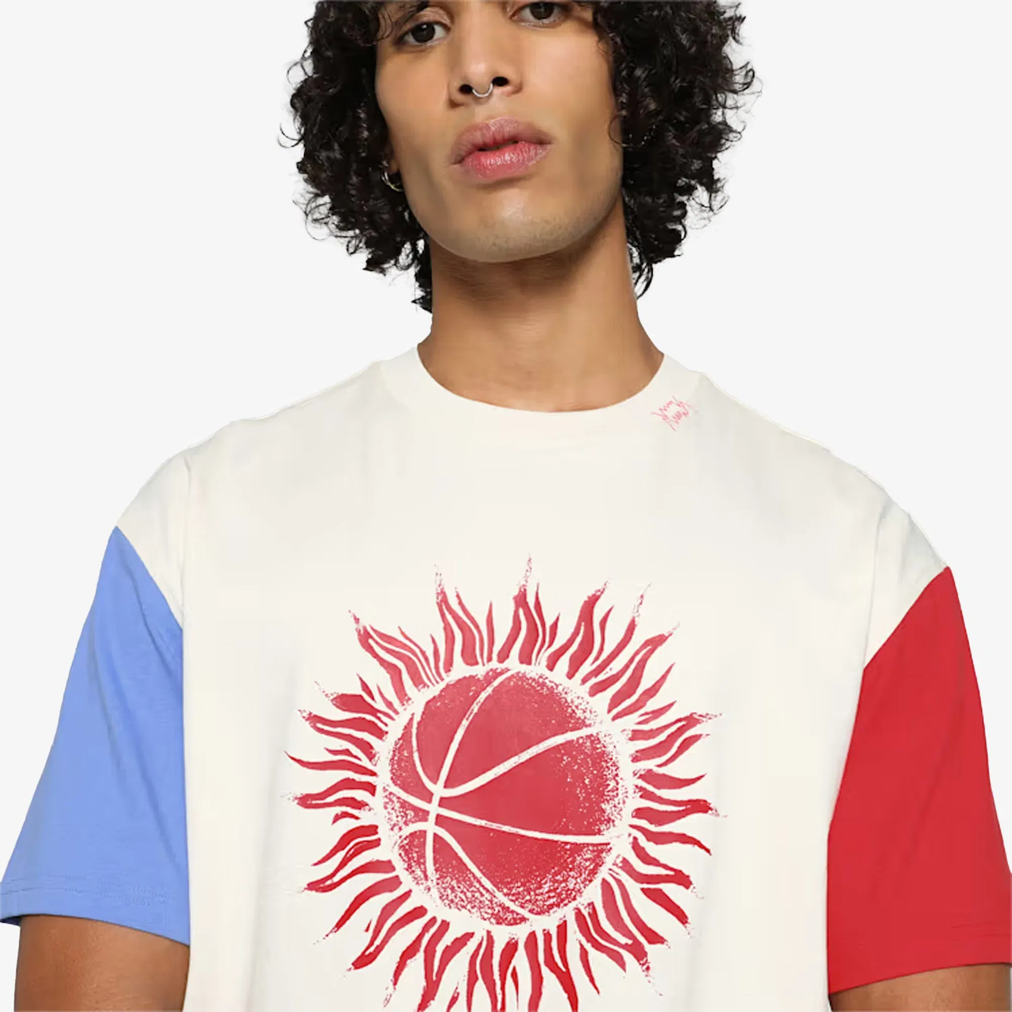 Puma SUN BALL BASKETBALL T-SHIRT { ALPINE SNOW/RED/BLUE