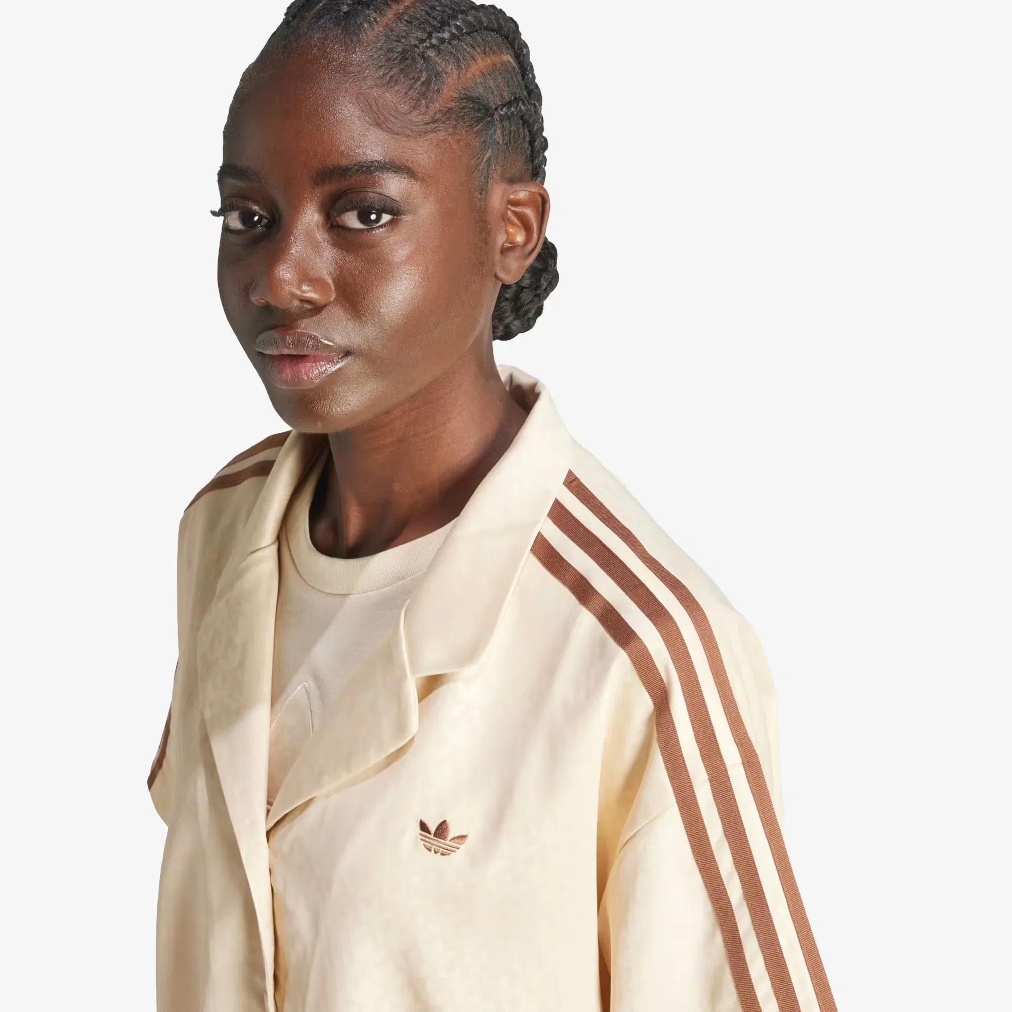 Adidas Originals FASHION MONOGRAM SATIN BOWLING SHIRT { CRYSTAL SAND
