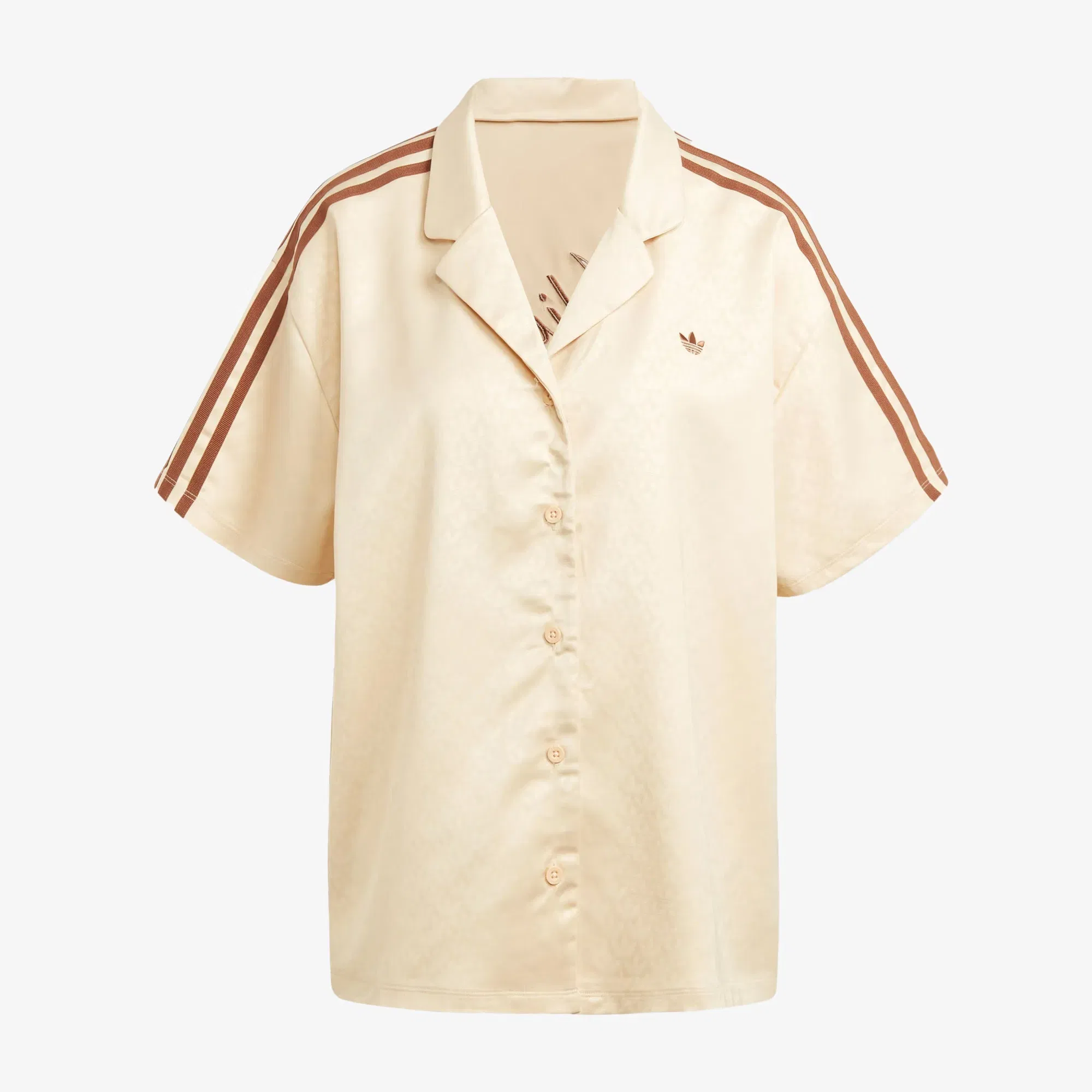 Adidas Originals FASHION MONOGRAM SATIN BOWLING SHIRT { CRYSTAL SAND