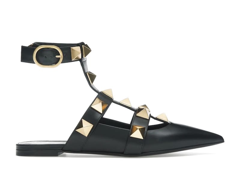 Valentino Garavani Roman Stud Flat Ballets Black (Women's)