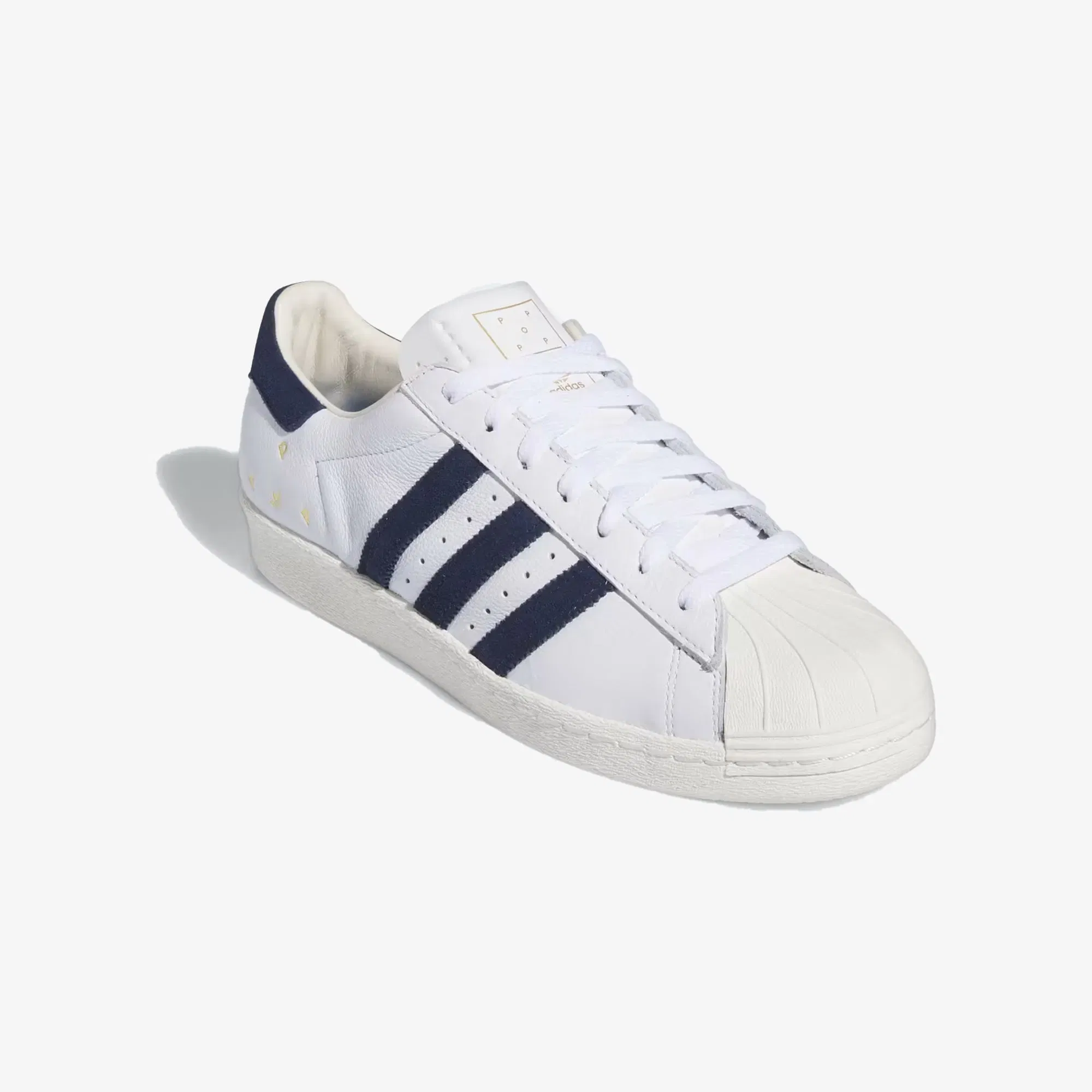 Adidas Originals POP TRADING CO SUPERSTAR ADV TRAINERS { CLOUD WHITE/NAVY/CHALK WHITE