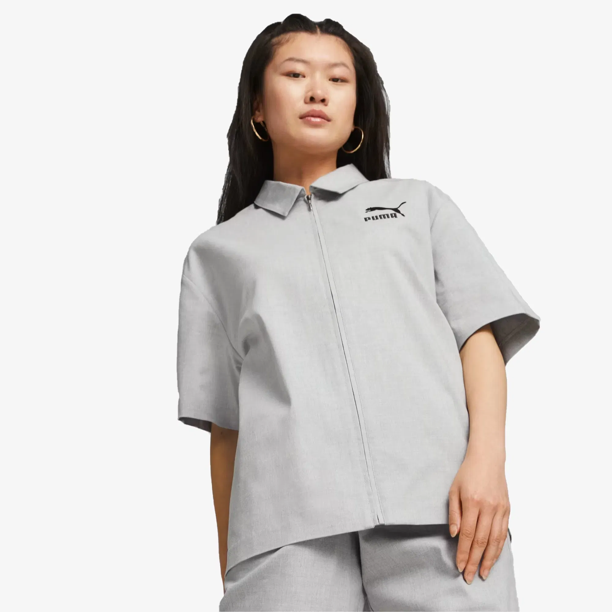 Puma LUXE SPORT T7 SHIRT { LIGHT GRAY HEATHER
