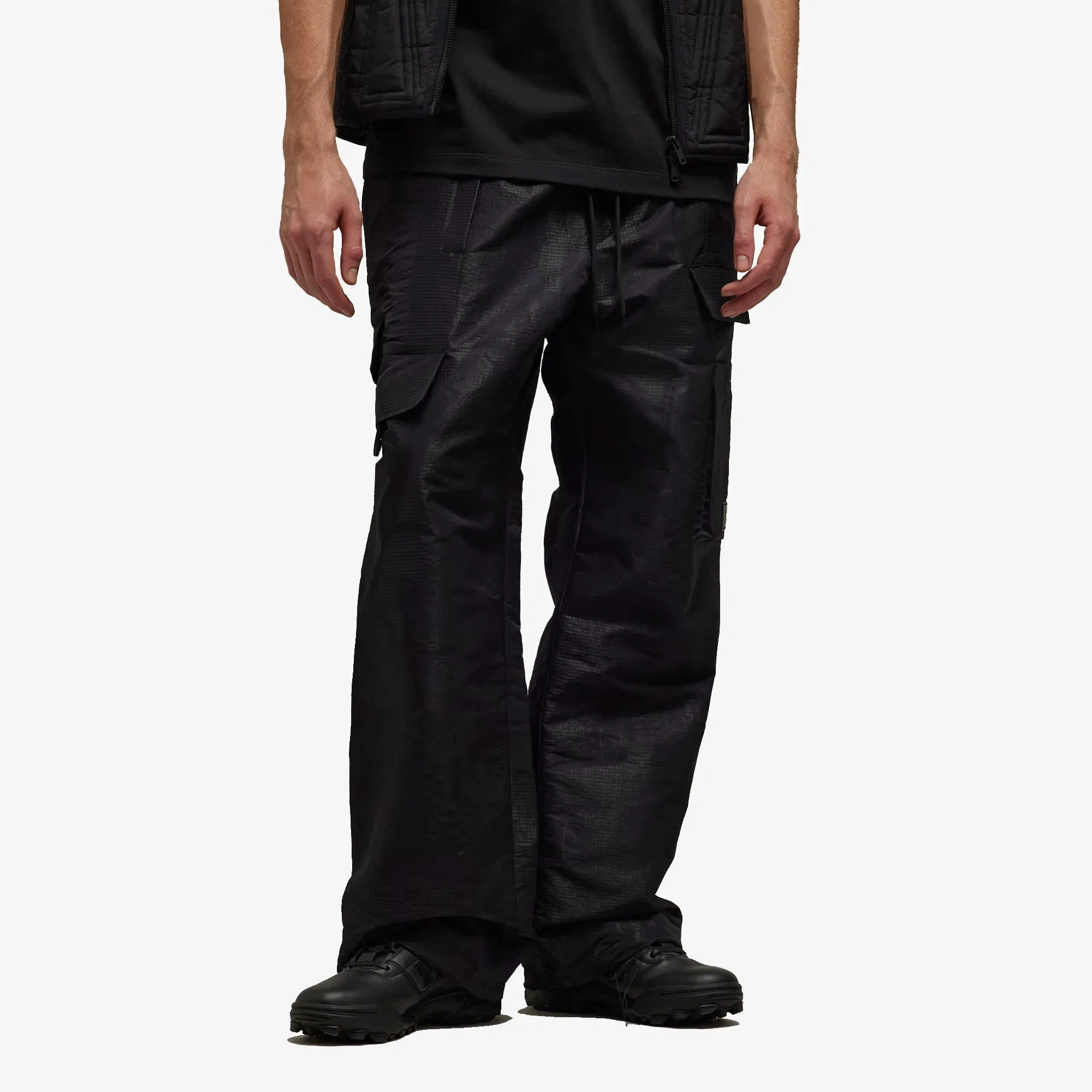 Y-3 LINED JACQUARD RIPSTOP PANTS { BLACK