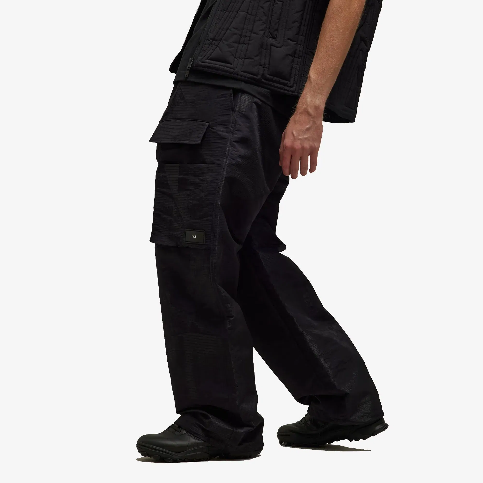 Y-3 LINED JACQUARD RIPSTOP PANTS { BLACK