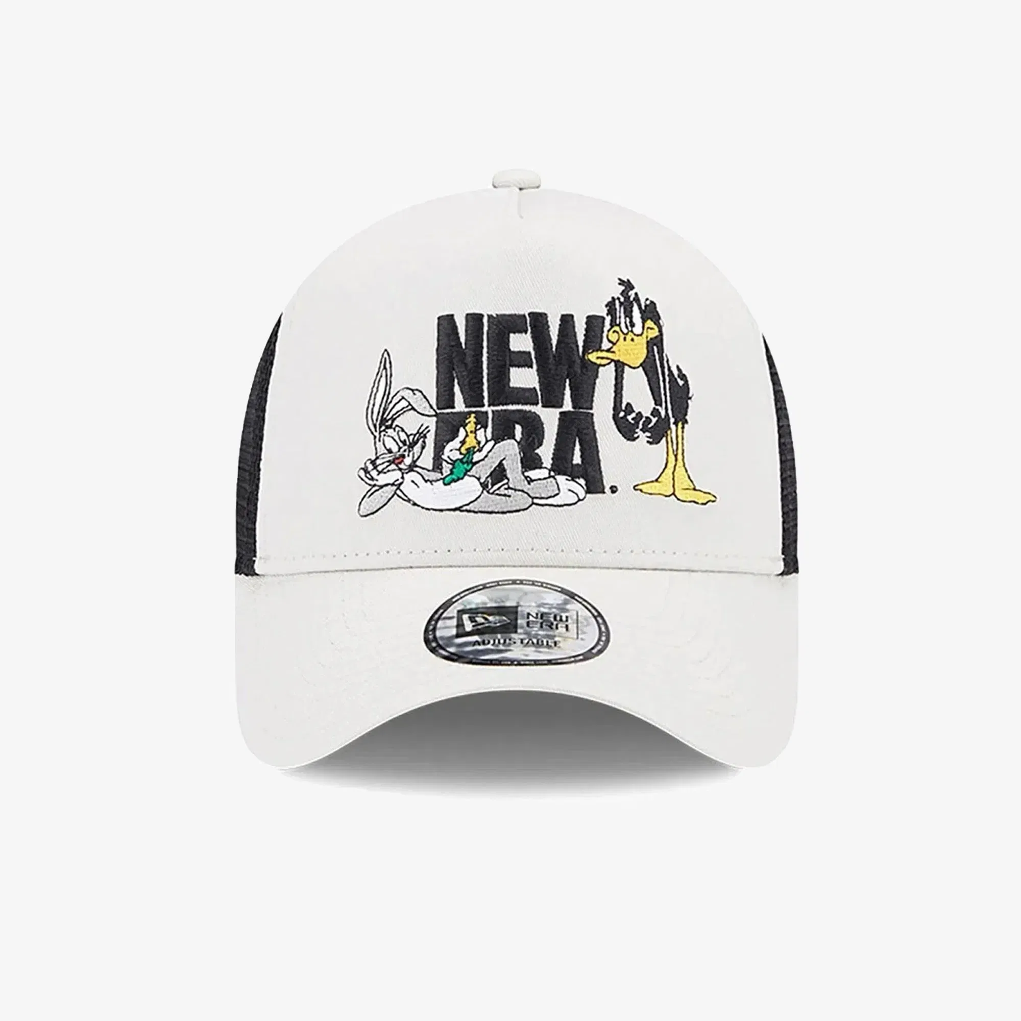 New Era WARNER BROTHERS BUGS BUNNY DAFFY DUCK STONE A-FRAME TRUCKER CAP { CREAM