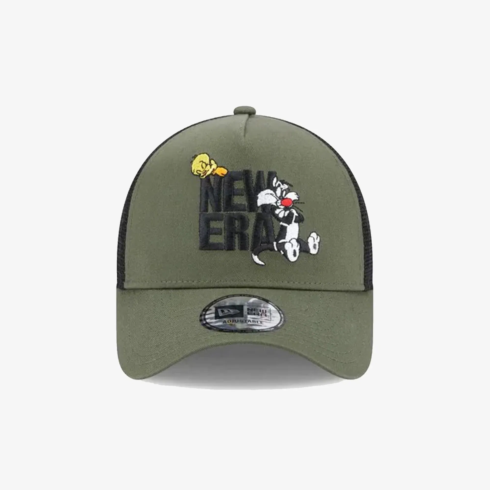 New Era WARNER BROTHERS SYLVESTER AND TWEETIE PIE GREEN A-FRAME TRUCKER CAP