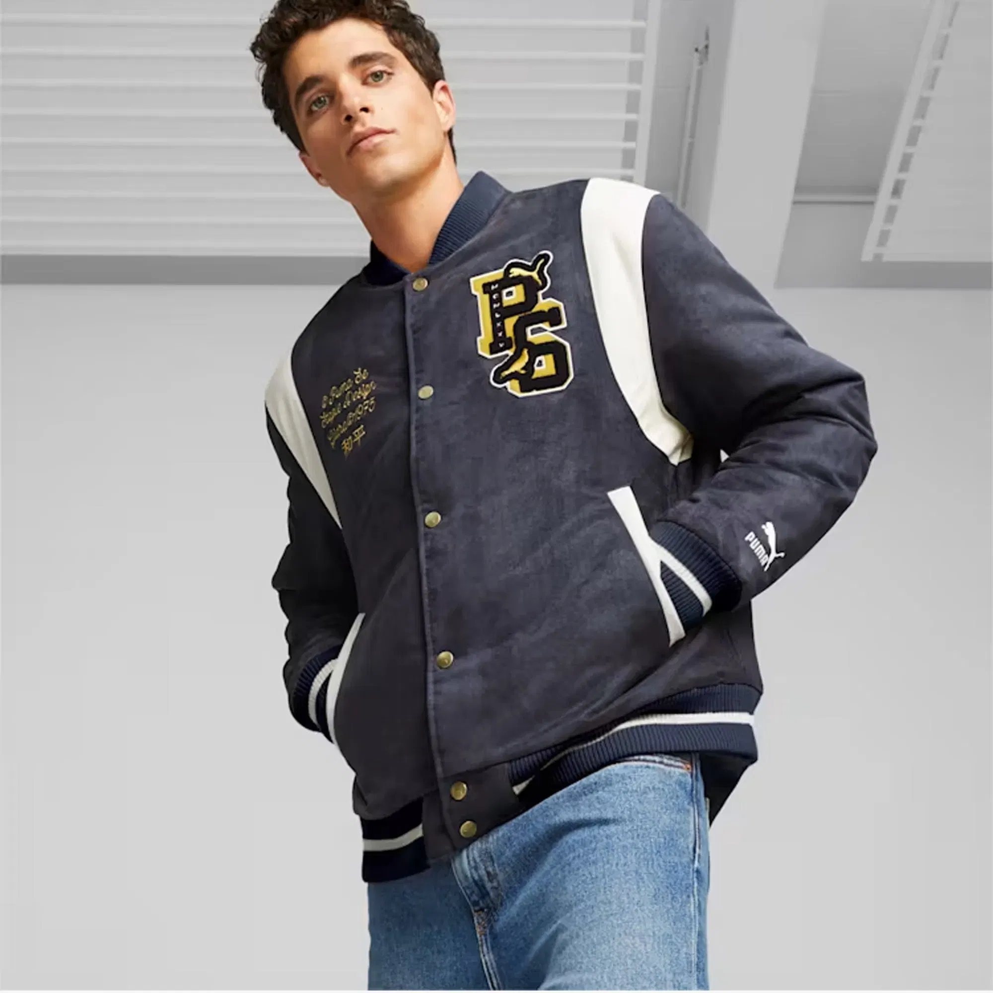 Puma PUMA x STAPLE VARSITY JACKET { NEW NAVY