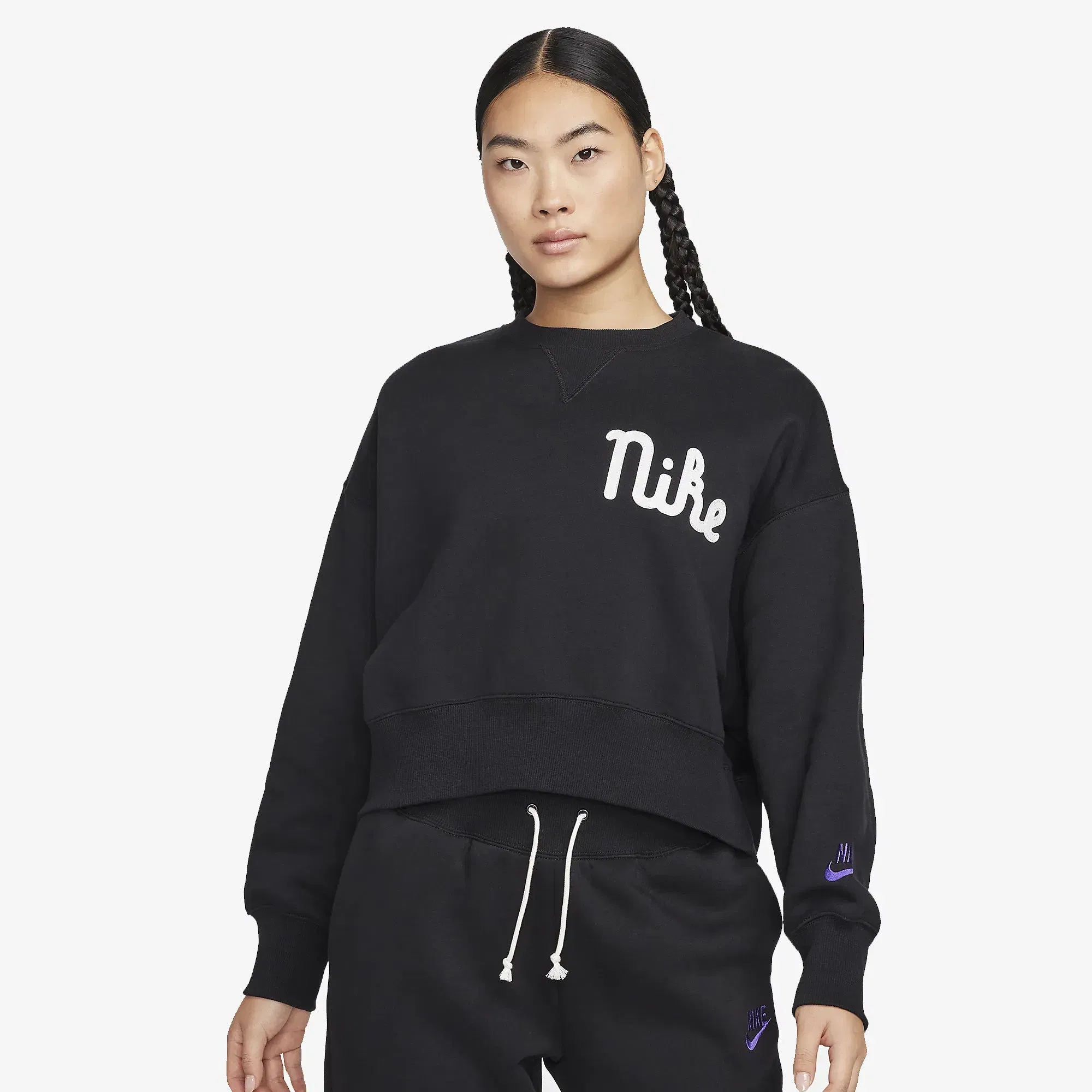Nike CREW-NECK FLEECE SWEATSHIRT { BLACK/SAIL/FIELD PURPLE