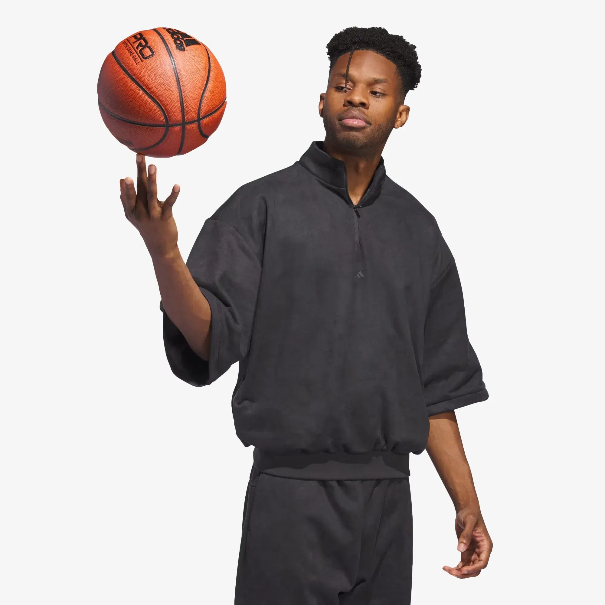 Adidas Originals BASKETBALL SUEDED 3/4 HALF-ZIP SWEATSHIRT { CARBON