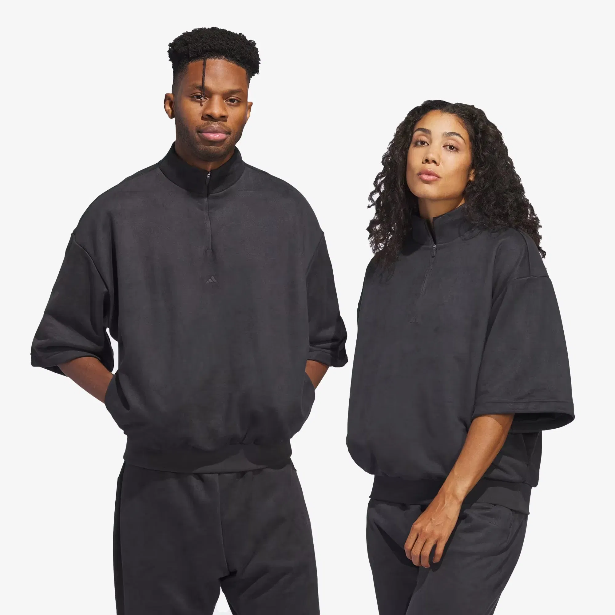Adidas Originals BASKETBALL SUEDED 3/4 HALF-ZIP SWEATSHIRT { CARBON